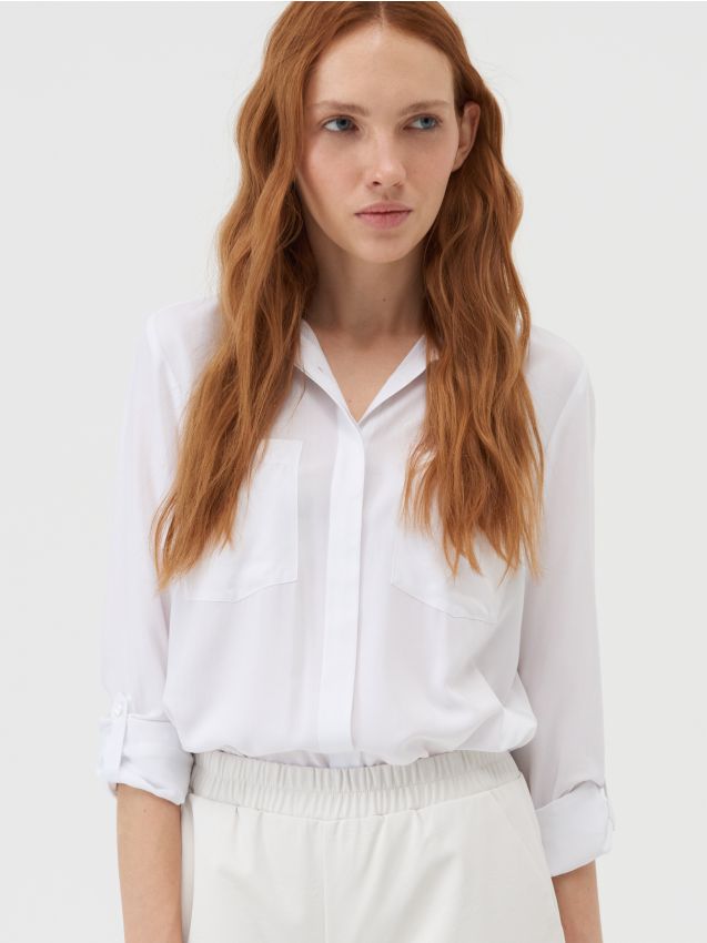 Classic Viscose Shirt Color White Sinsay Yx X