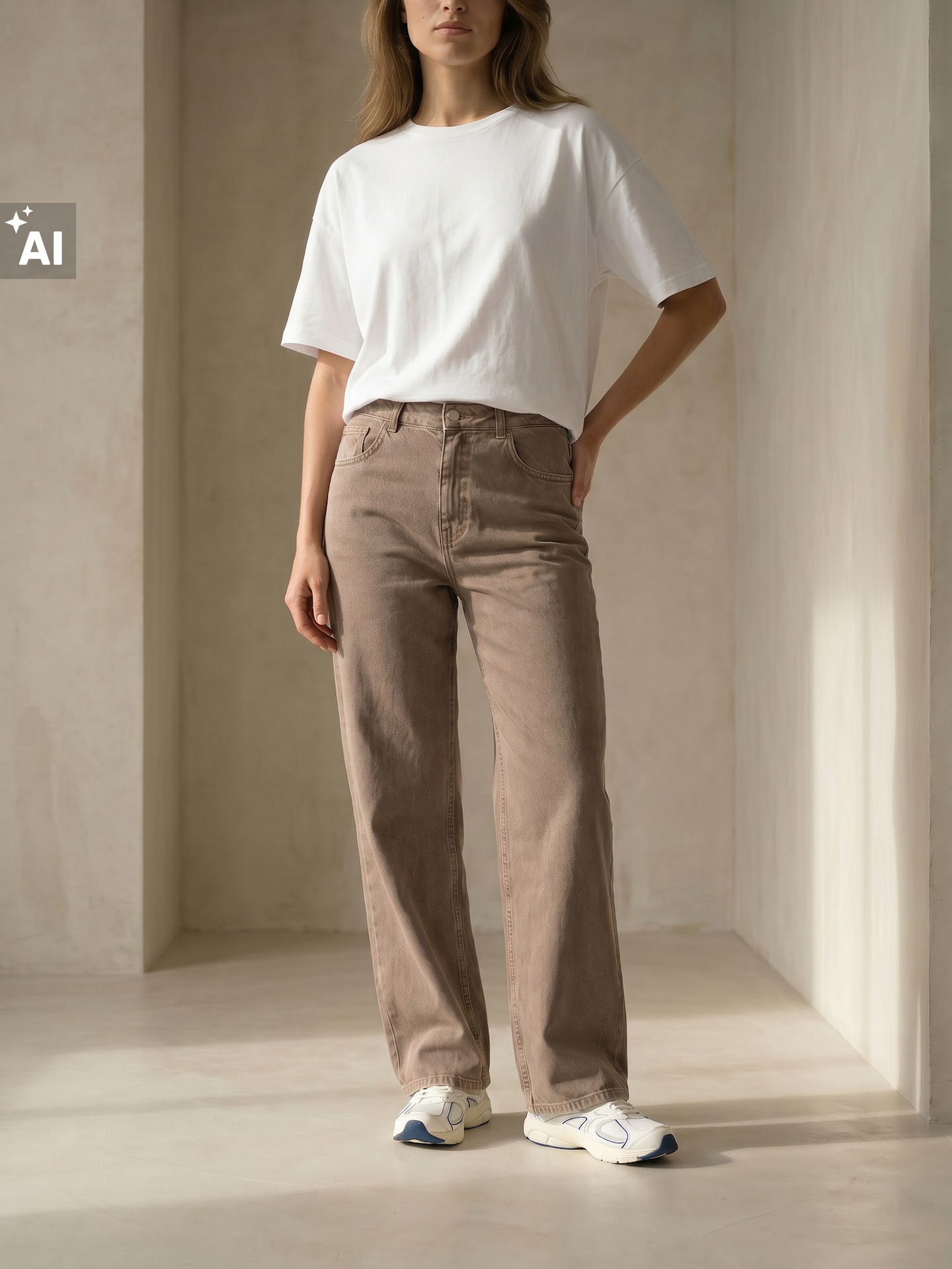 Sinsay - Jeansy wide leg comfort mid waist - brązowy
