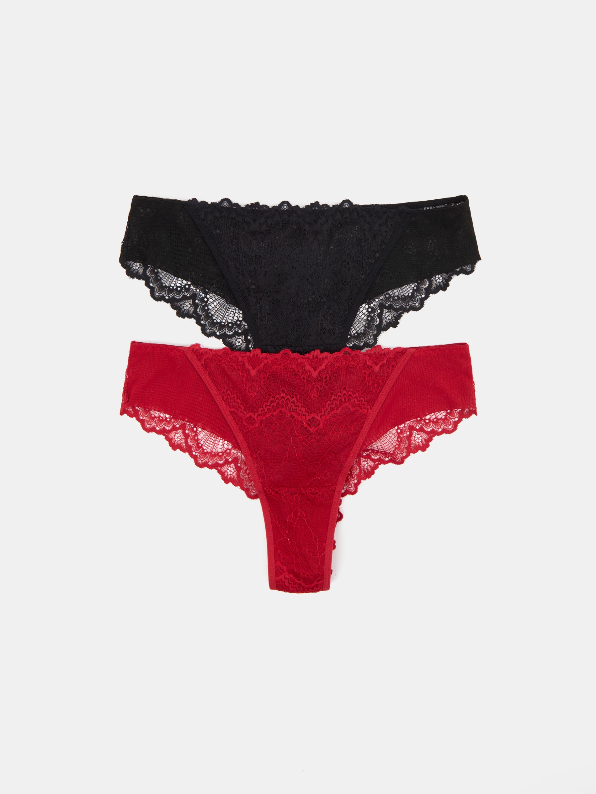 Sinsay - Majtki brazilian z koronką 2 pack - czerwony