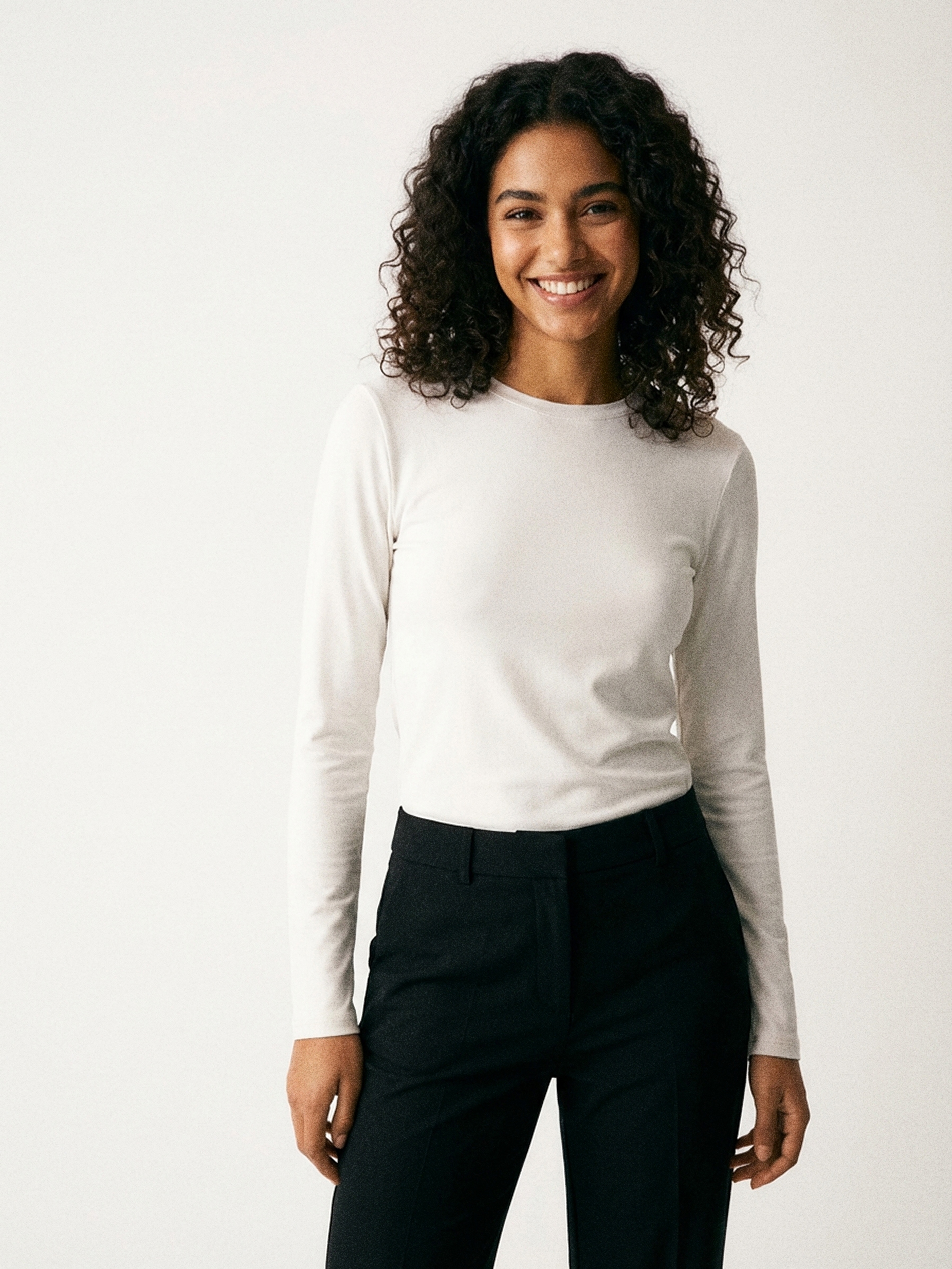 Sinsay - Koszulka poliamidowa z długim rękawem - kremowy