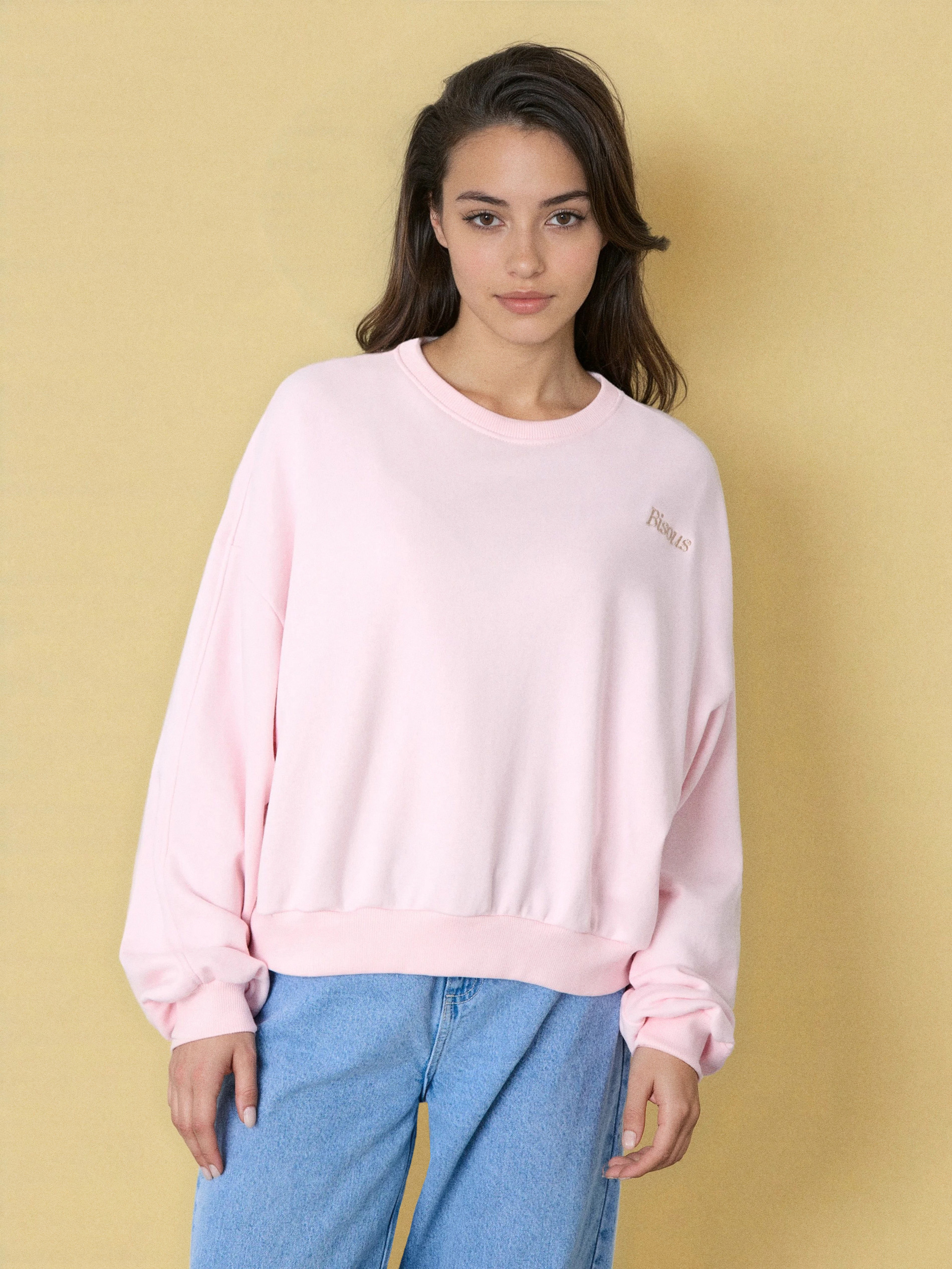 Sinsay - Bluza crewneck z haftem - różowy