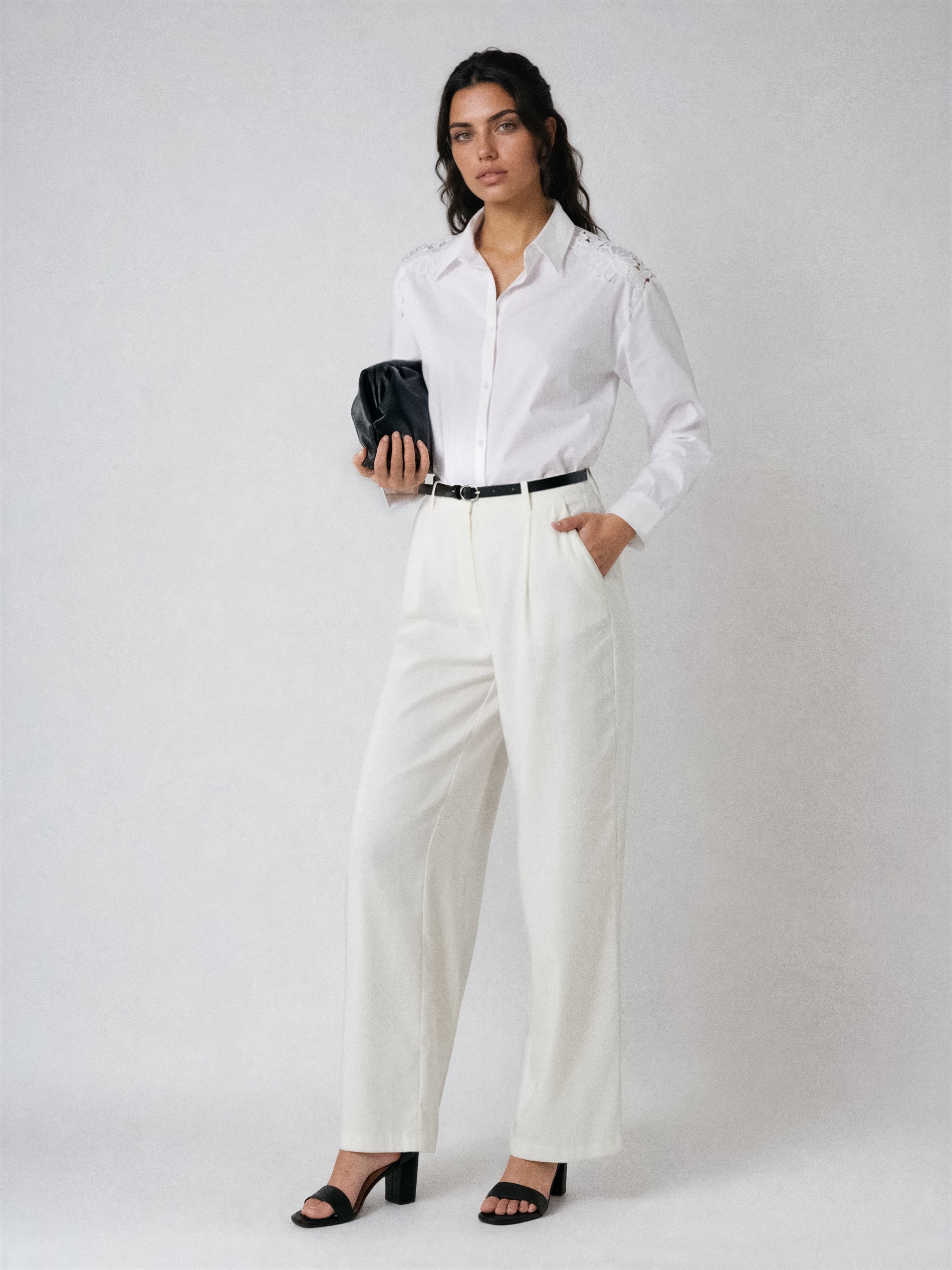 Sinsay - Spodnie palazzo z domieszką lnu - biały