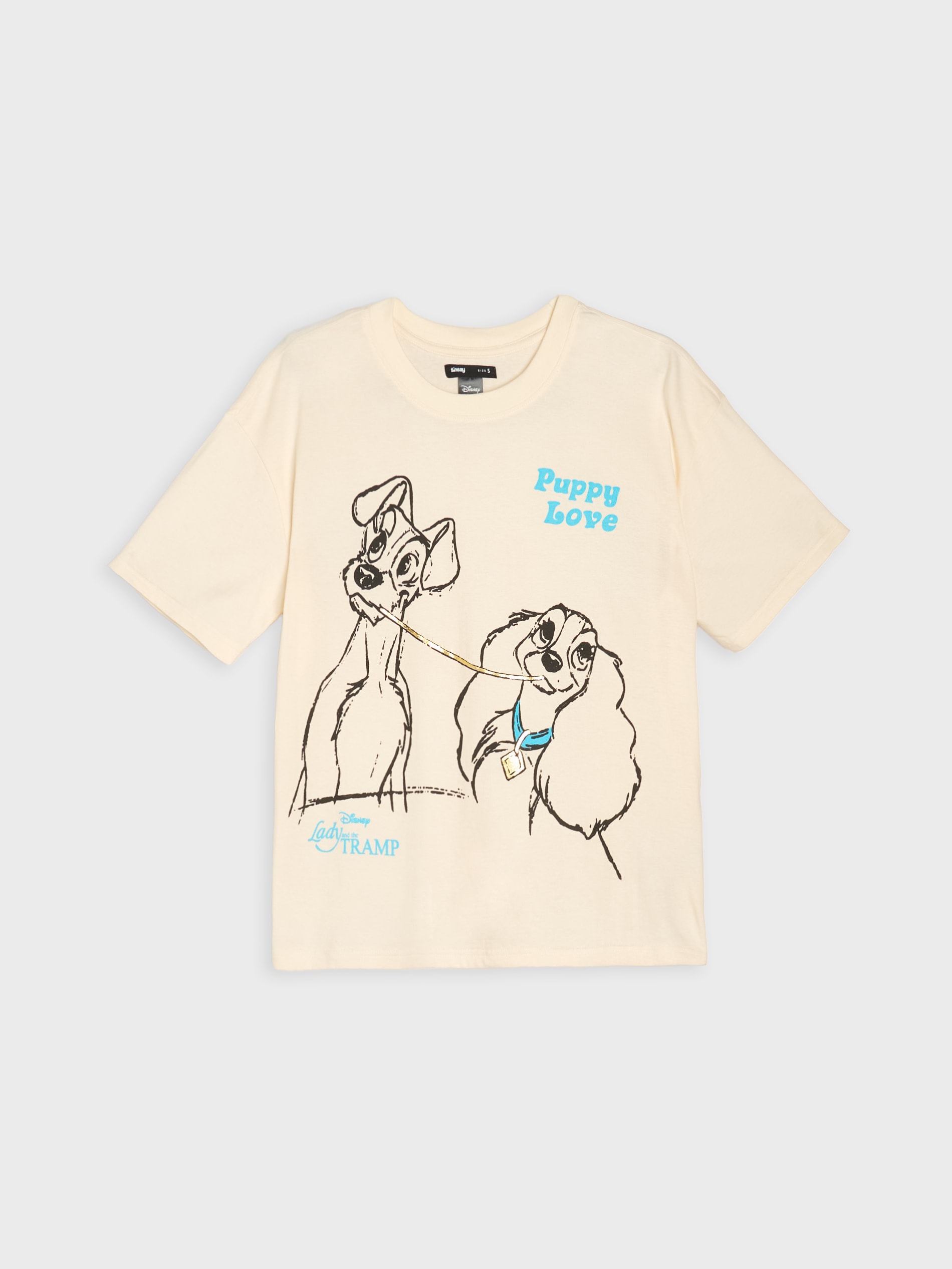 Sinsay - Bawełniana koszulka z nadrukiem Lady and the Tramp - kremowy