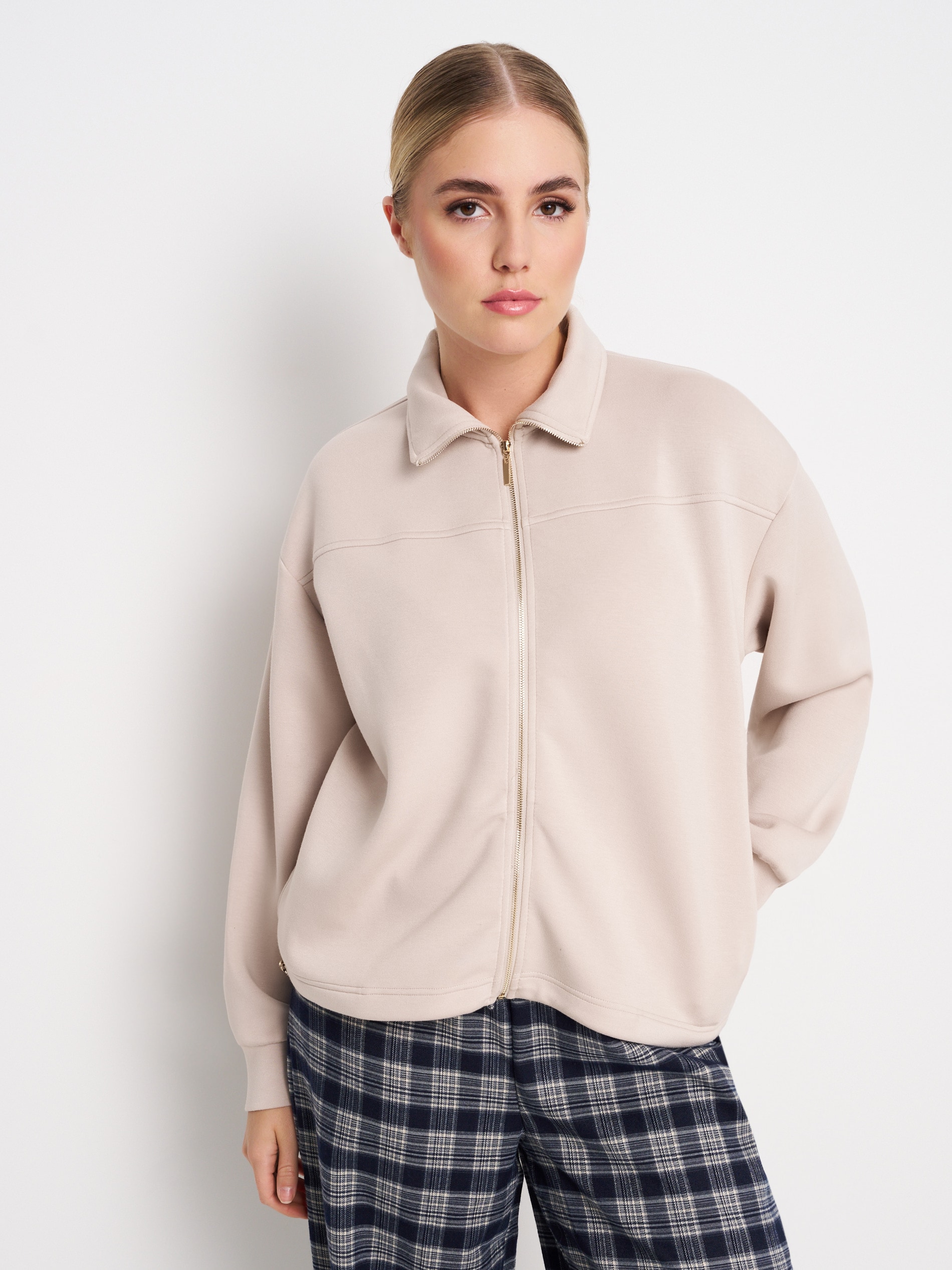 Sinsay - Rozpinana bluza ze stójką - beżowy