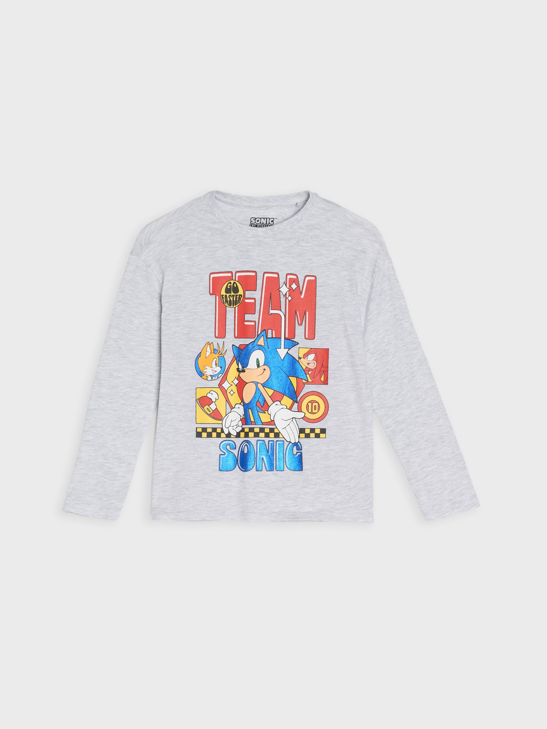 Sinsay - Βαμβακερό μπλουζάκι με στάμπα Sonic the Hedgehog - ανοιχτό γκρι φωτογραφία