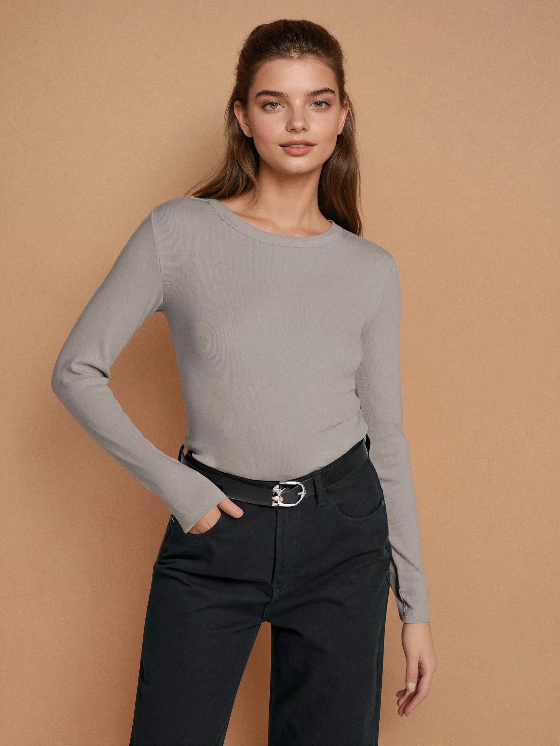 Sinsay - Μακρυμάνικη μπλούζα χωρίς τύπωμα - μπεζ φωτογραφία