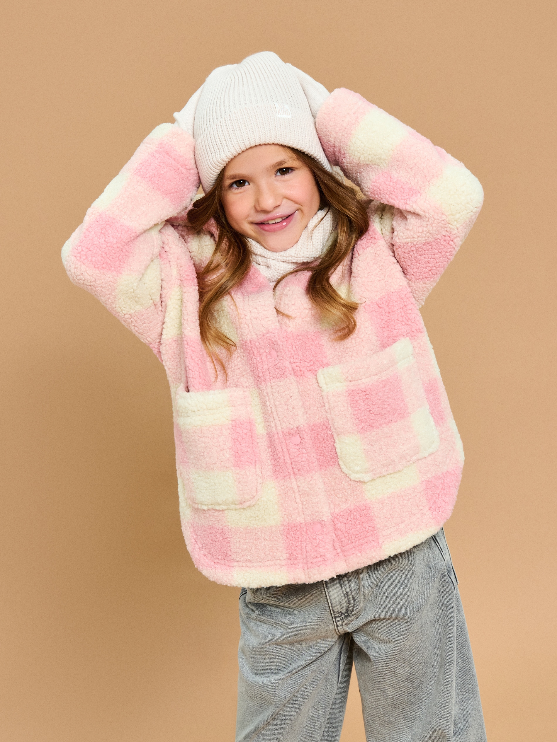 Sinsay - Σετ: Σκούφος, κασκόλ και γάντια - κρεμ φωτογραφία