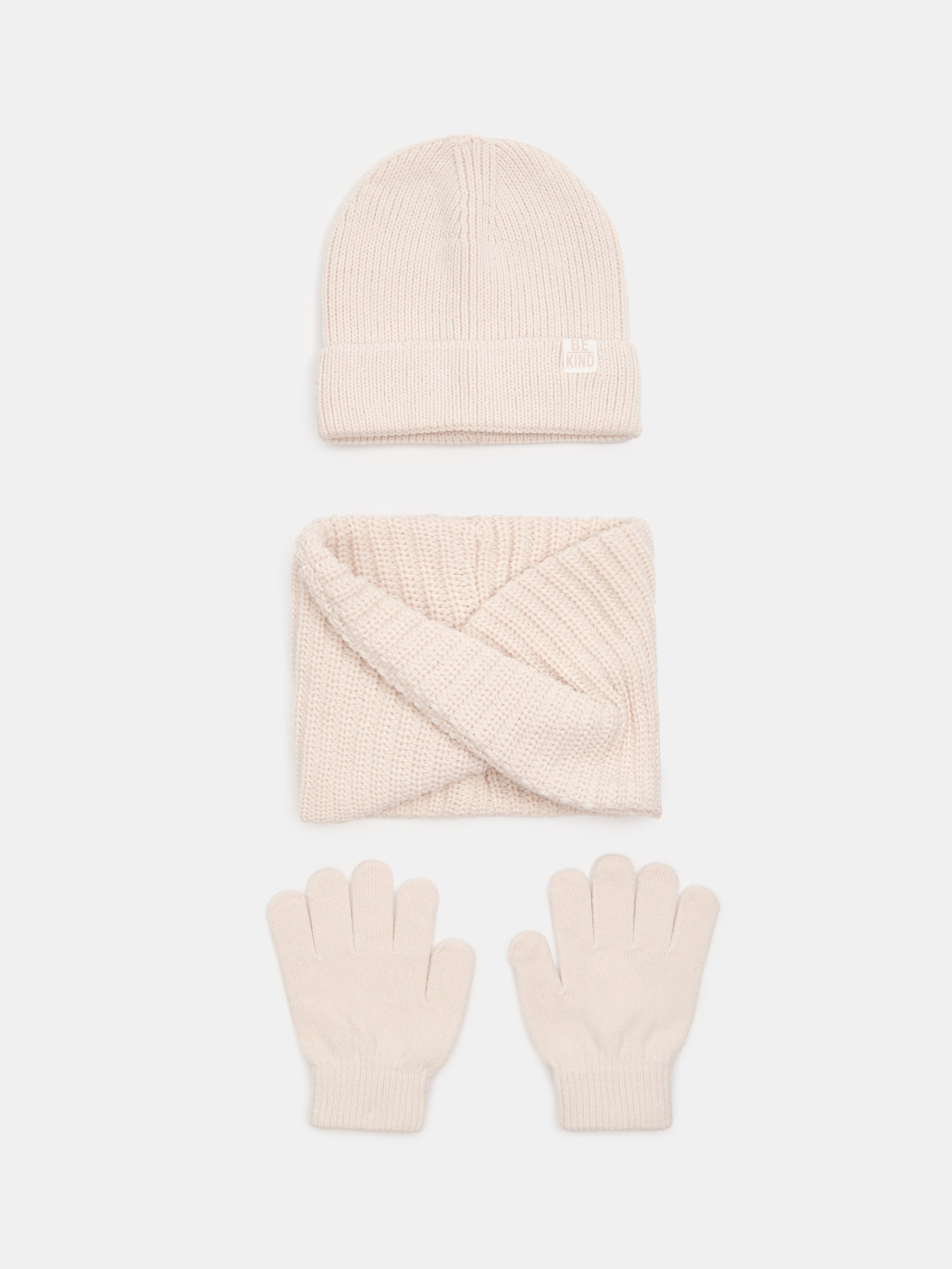 Sinsay - Σετ: Σκούφος, κασκόλ και γάντια - κρεμ φωτογραφία