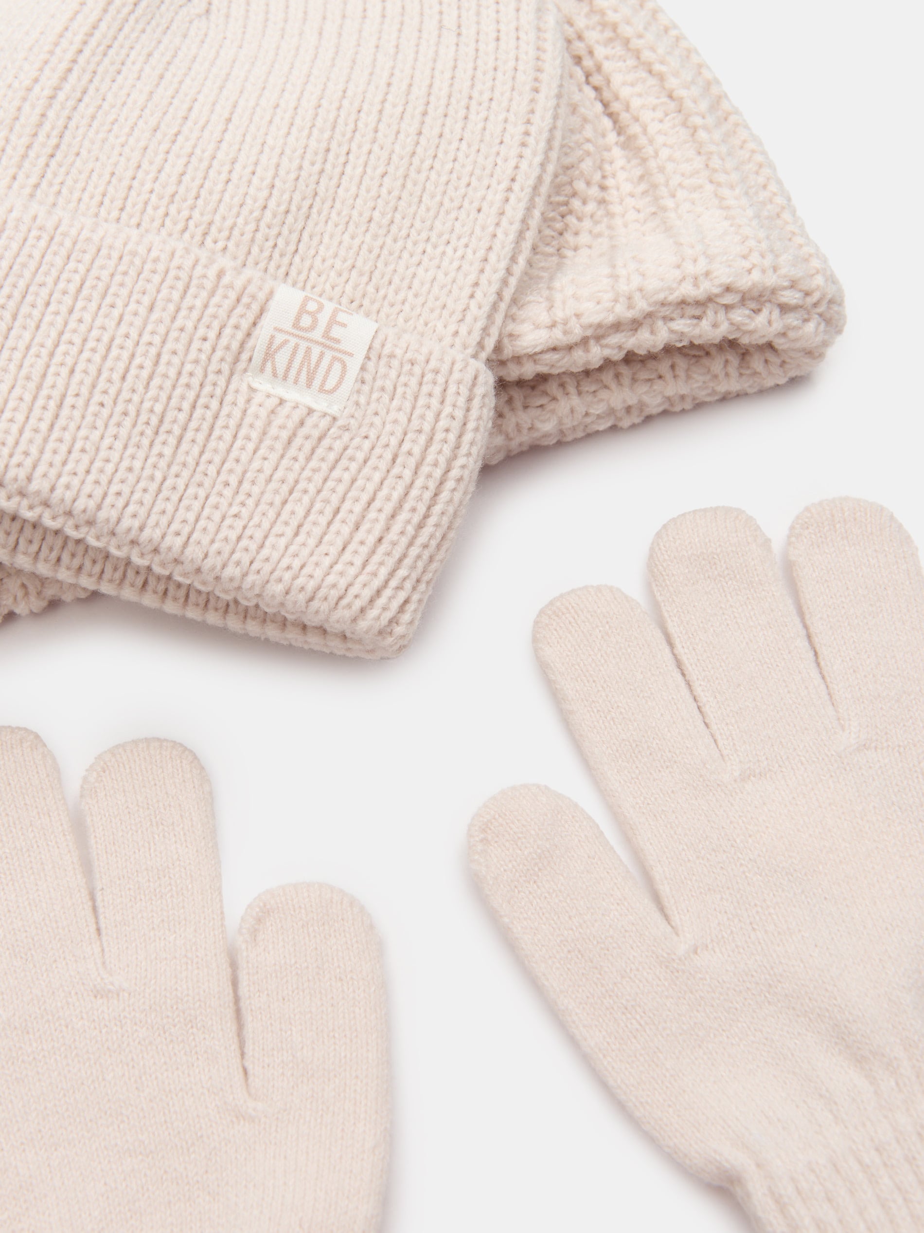 Sinsay - Σετ: Σκούφος, κασκόλ και γάντια - κρεμ φωτογραφία