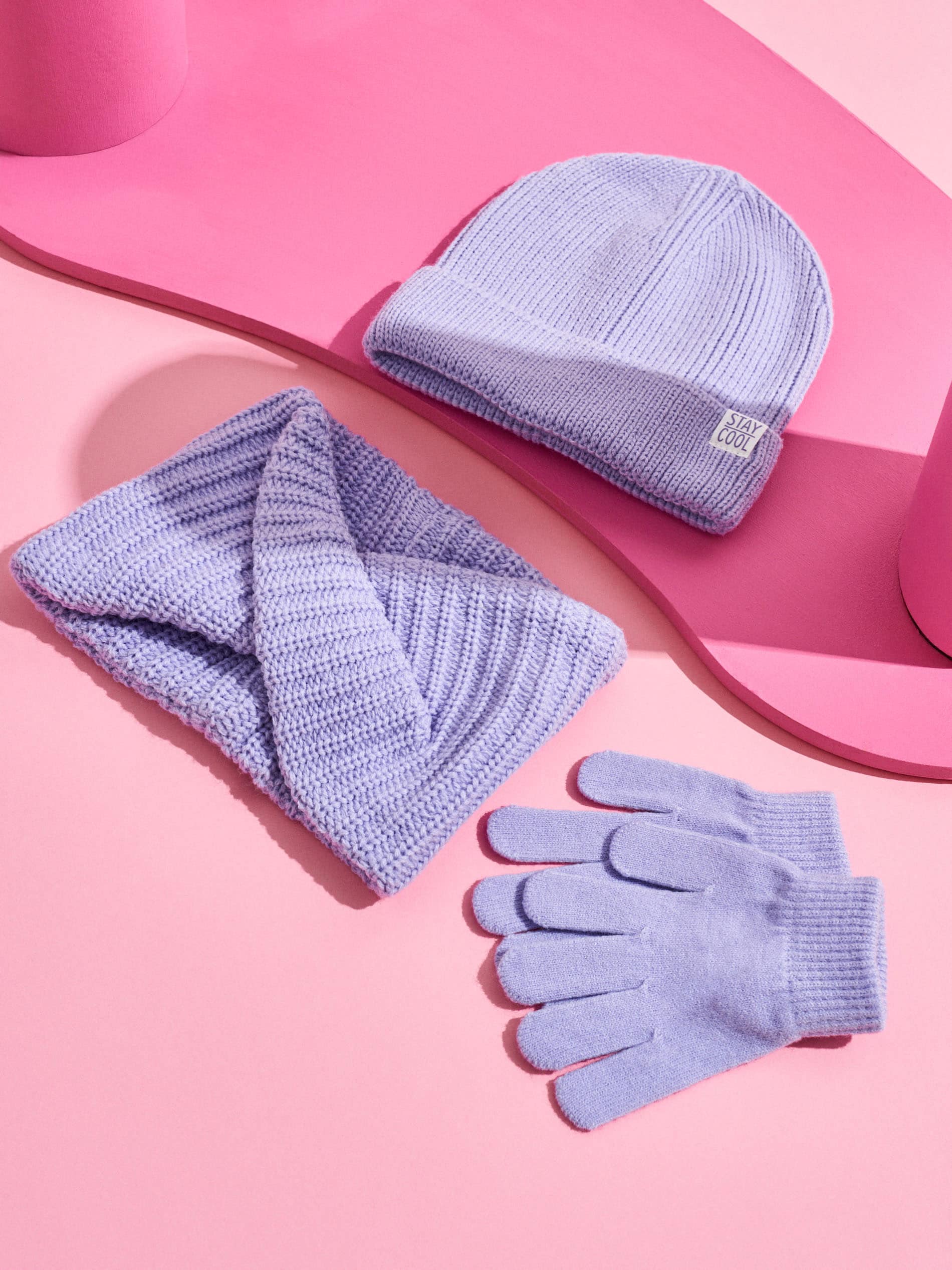 Sinsay - Σετ: Σκούφος, κασκόλ και γάντια - λιλα φωτογραφία