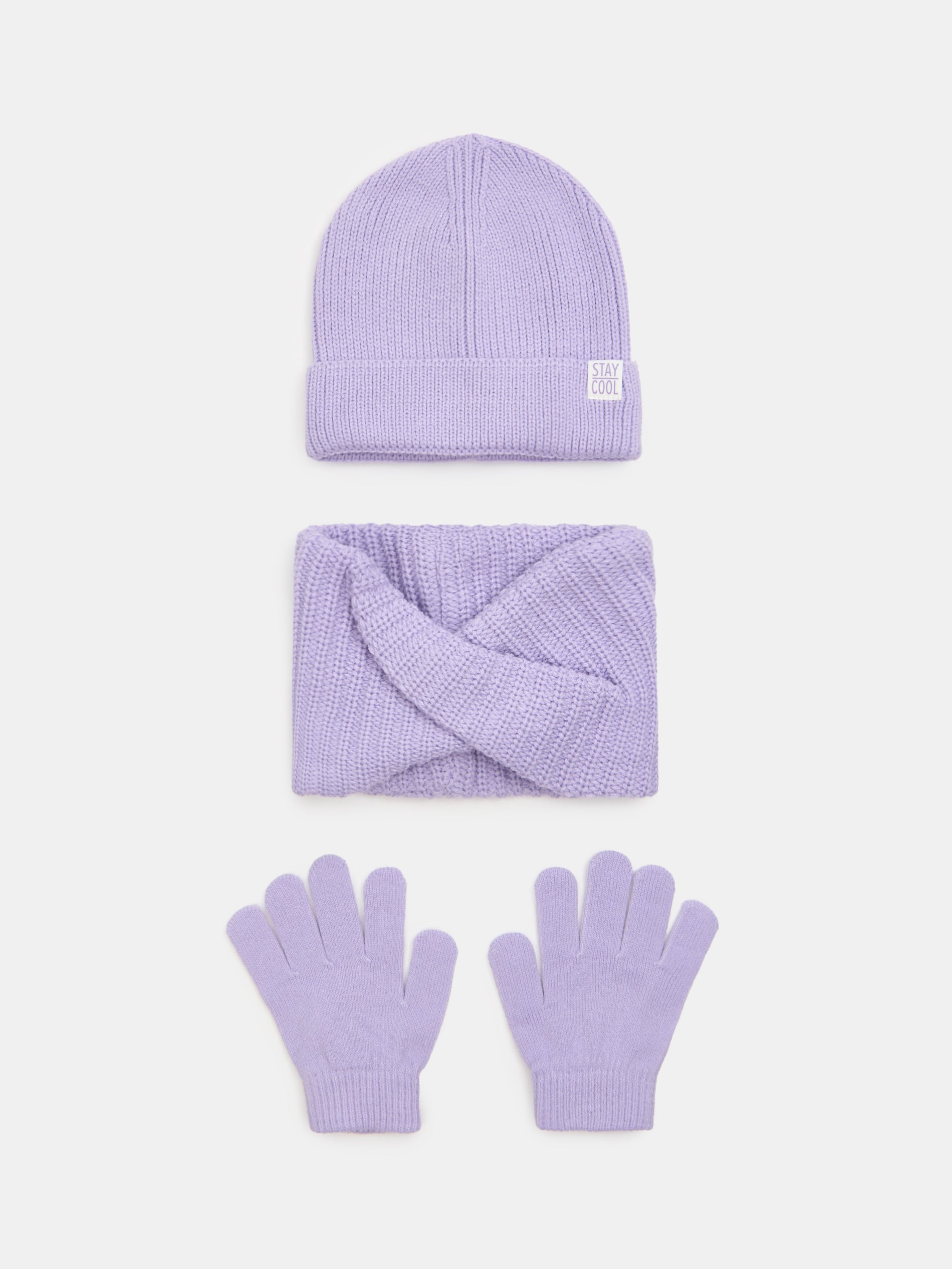 Sinsay - Σετ: Σκούφος, κασκόλ και γάντια - λιλα φωτογραφία