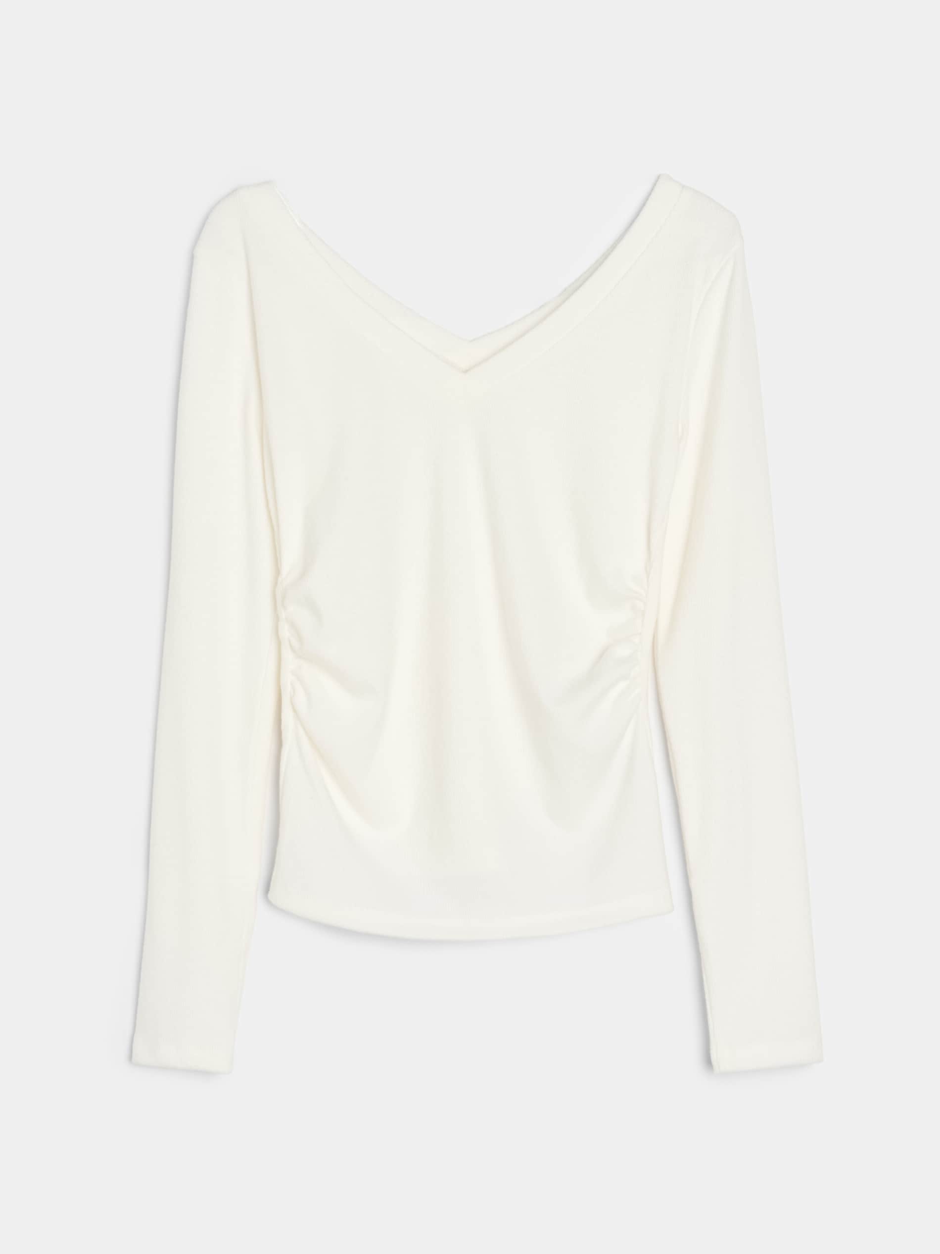 Sinsay - Bluzka z marszczeniami z domieszką wiskozy - kremowy