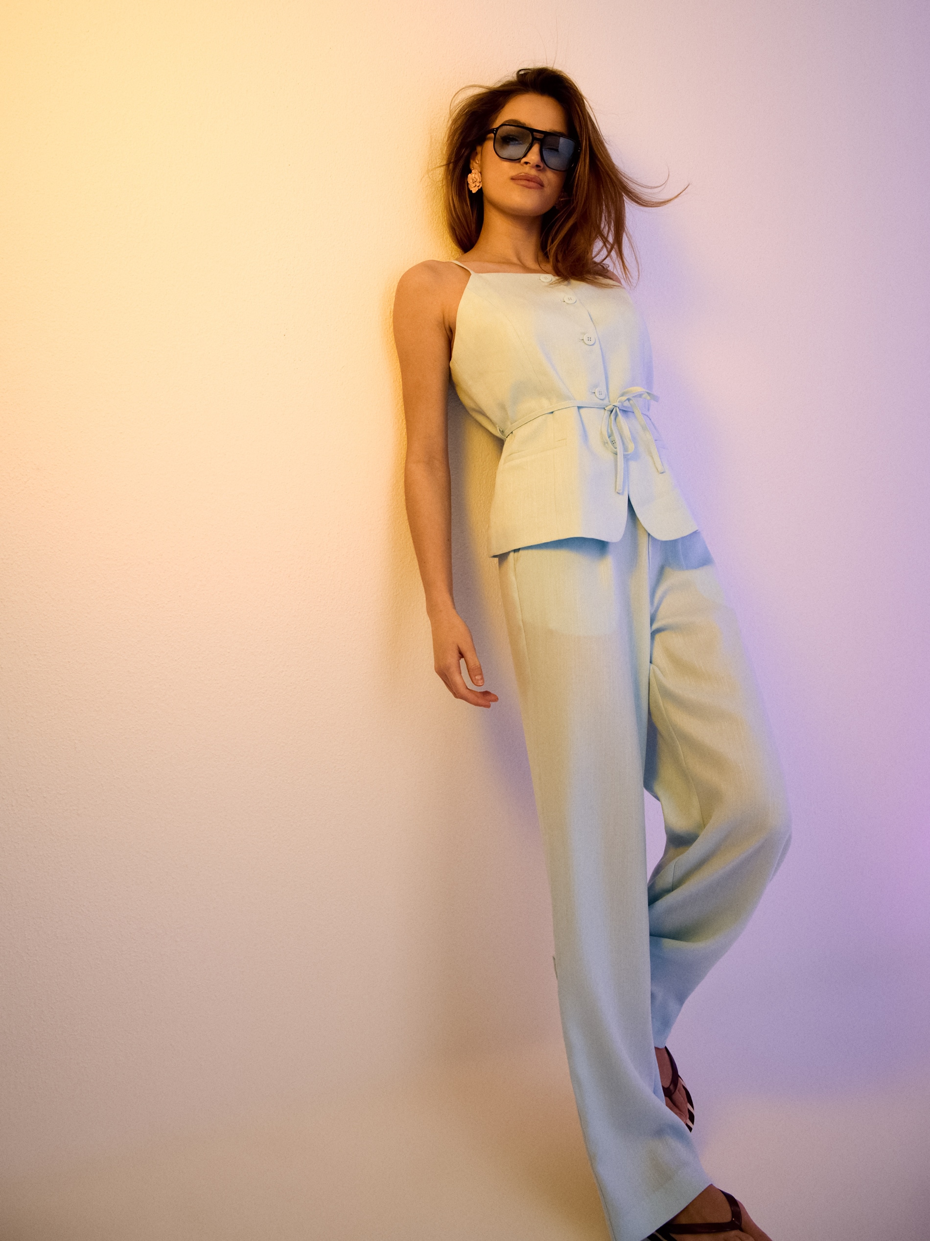 Sinsay - Spodnie wide leg z wiskozą - błękitny