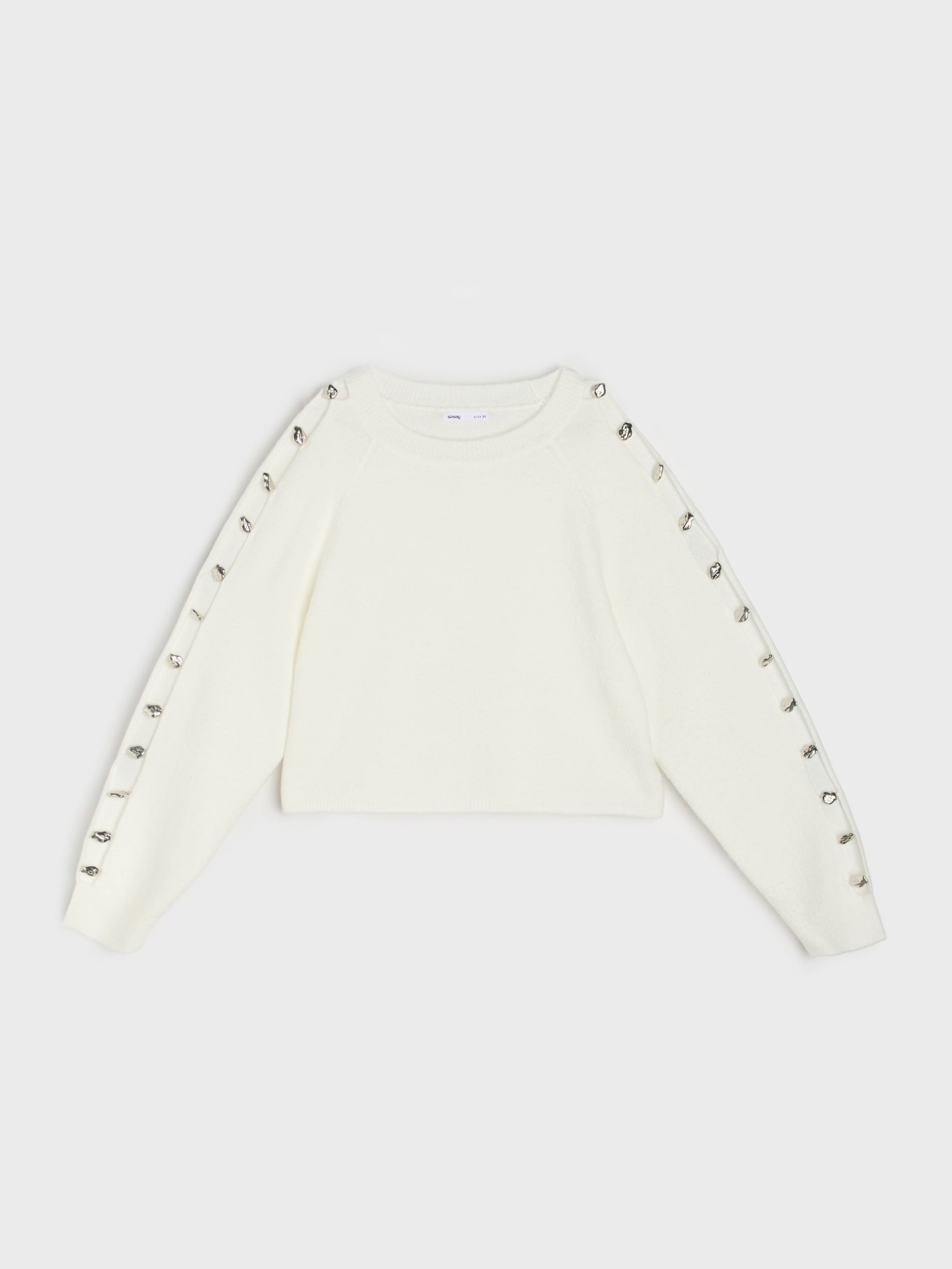 Sinsay - Πουλόβερ με διακοσμήσεις στα μανίκια - λευκο φωτογραφία