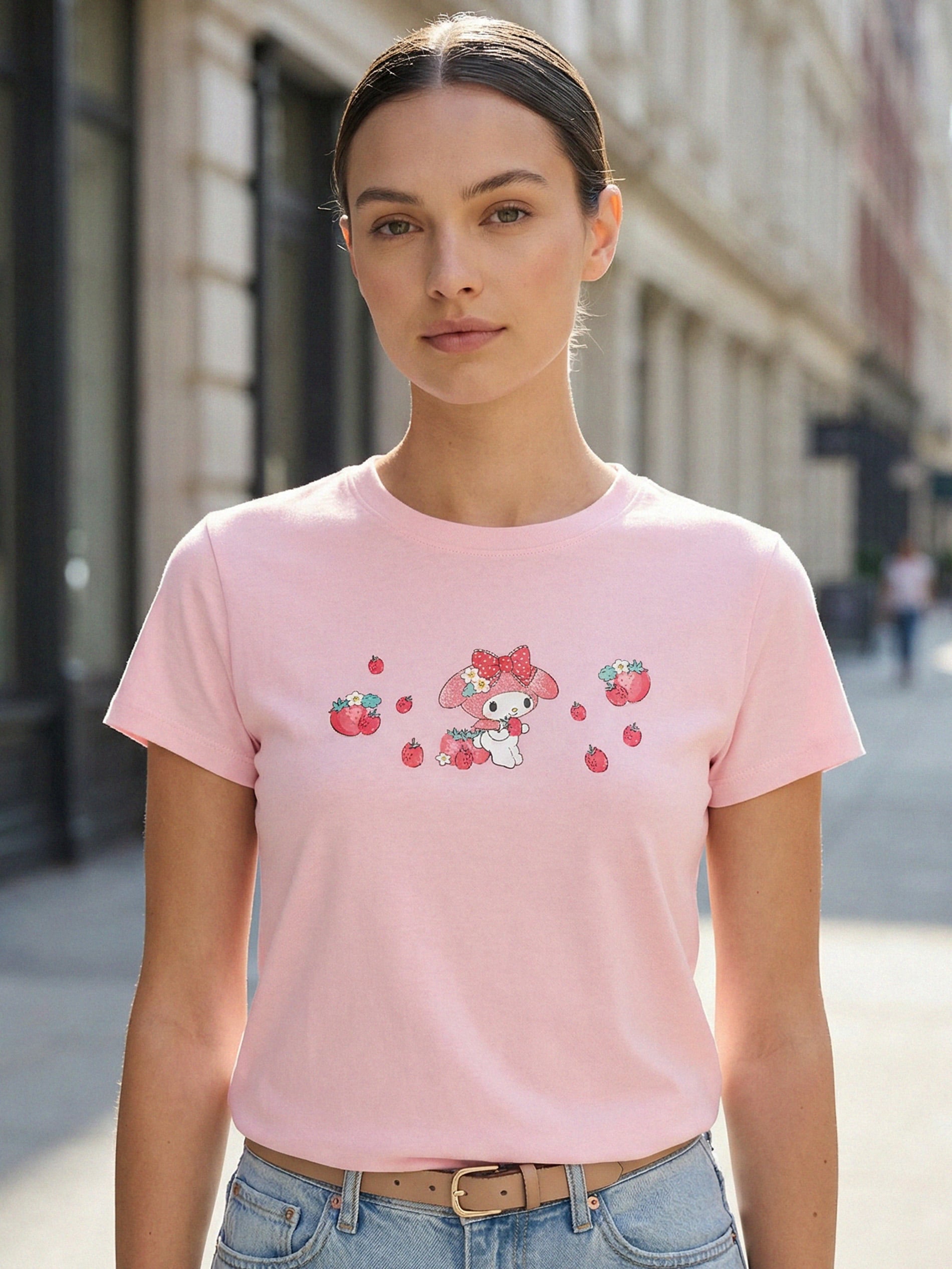 Sinsay - Bawełniana koszulka z nadrukiem My melody - różowy