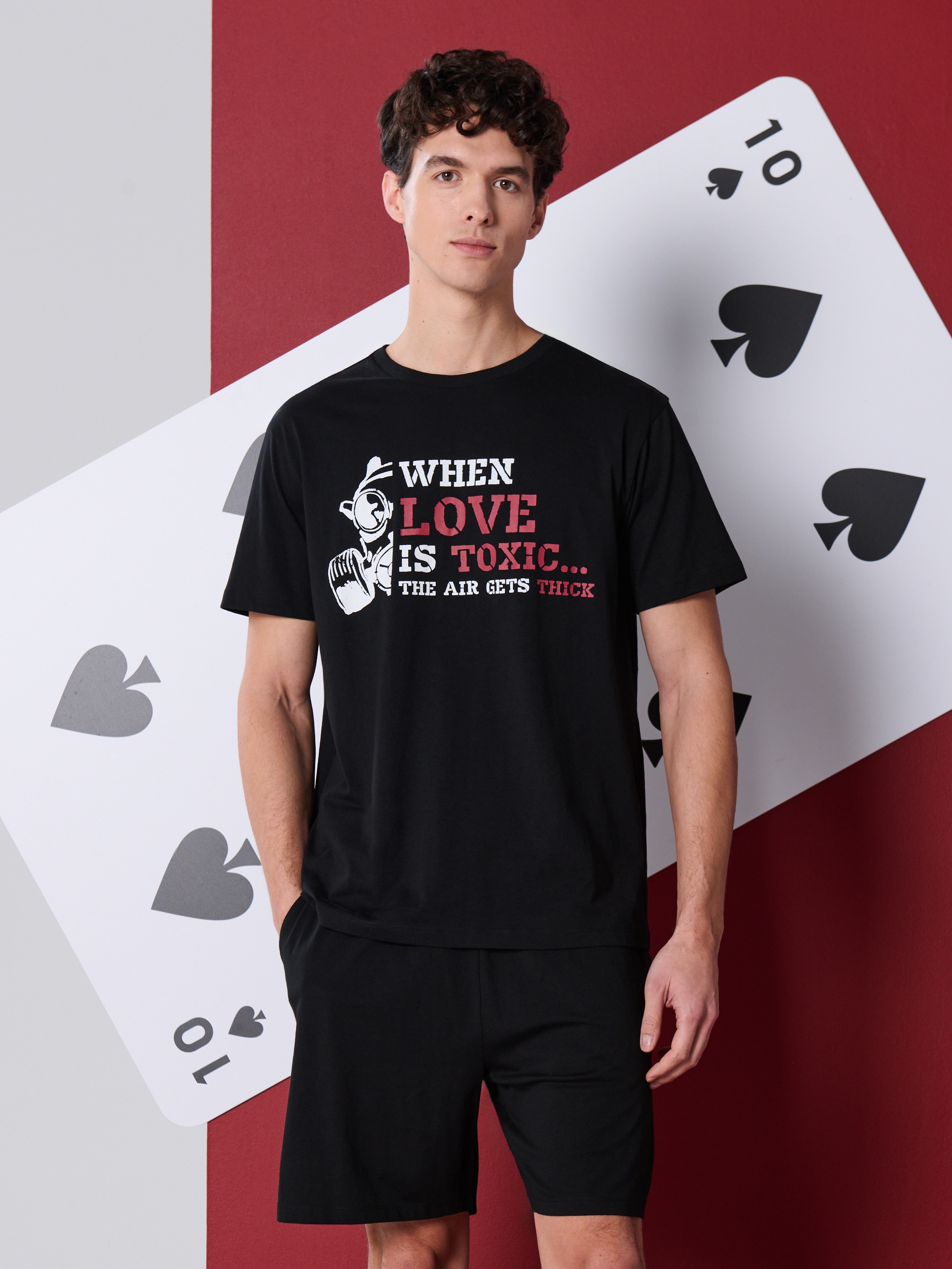 Sinsay - Bawełniana piżama dwuczęściowa z napisem - czarny