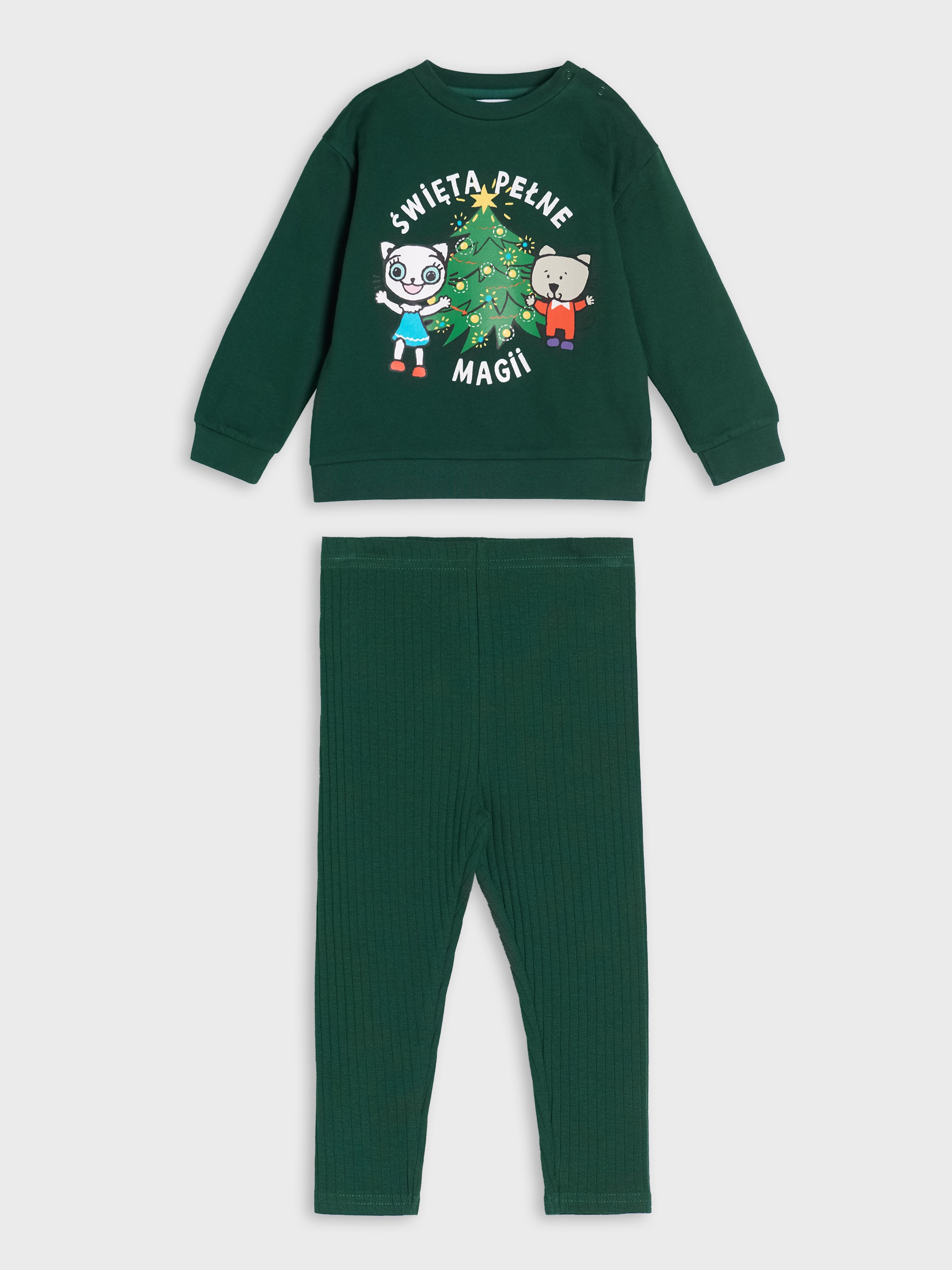 Sinsay - Świąteczny zestaw dresowy bluza i spodnie Kicia Kocia - zielony