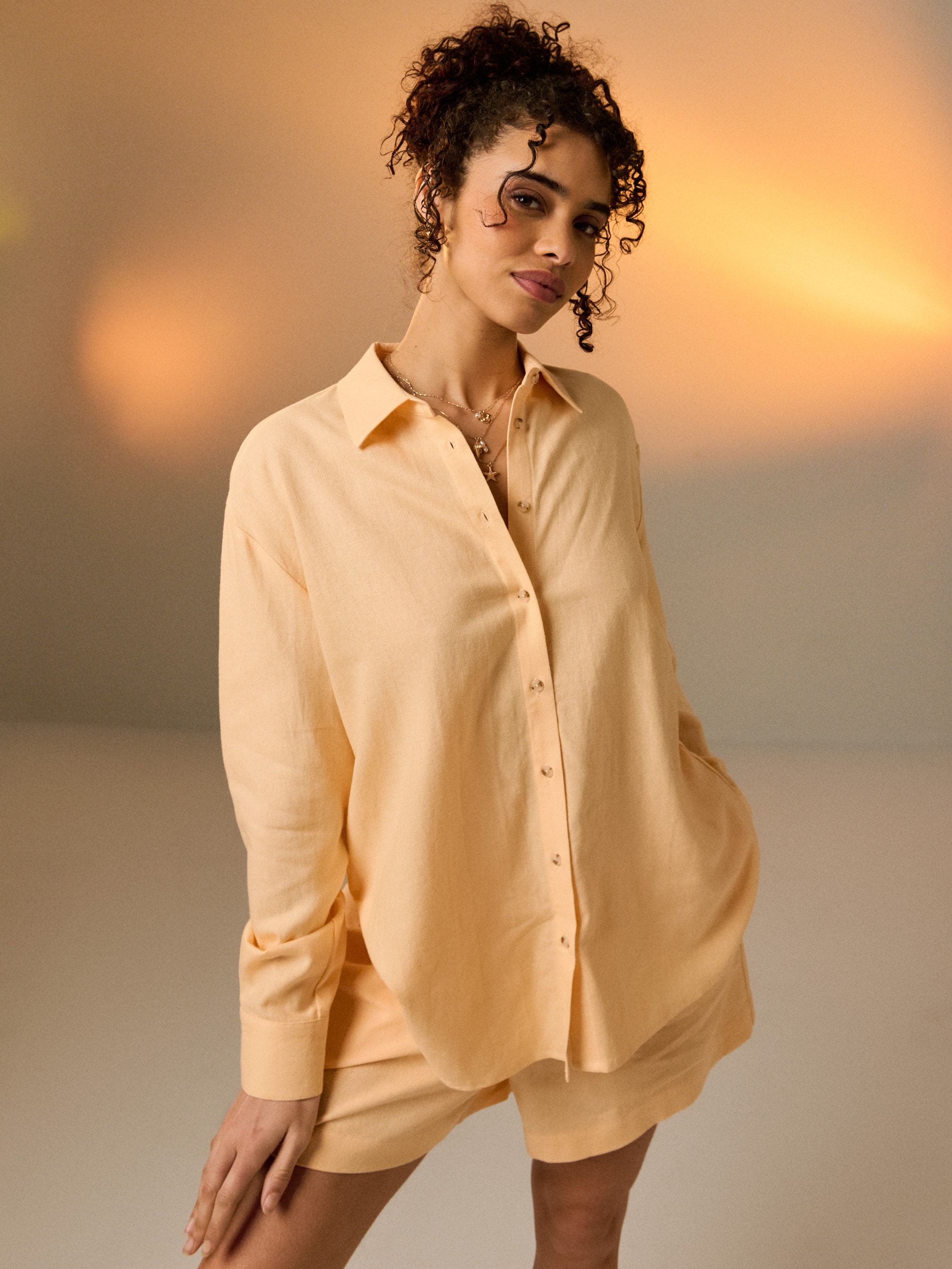 Sinsay - Koszula z domieszką lnu - pomarańczowy