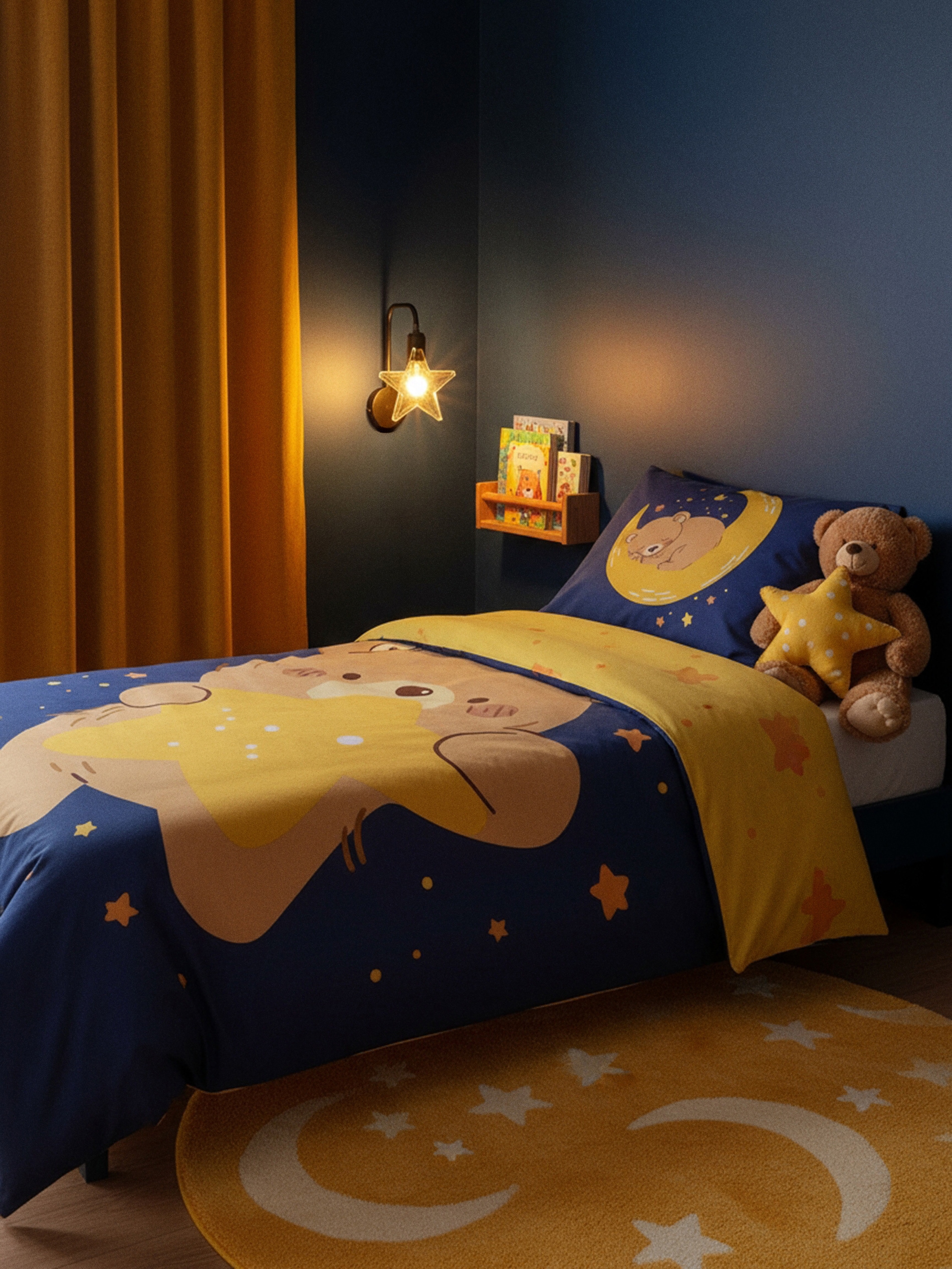 Sinsay - Komplet bawełnianej pościeli z misiem - granatowy