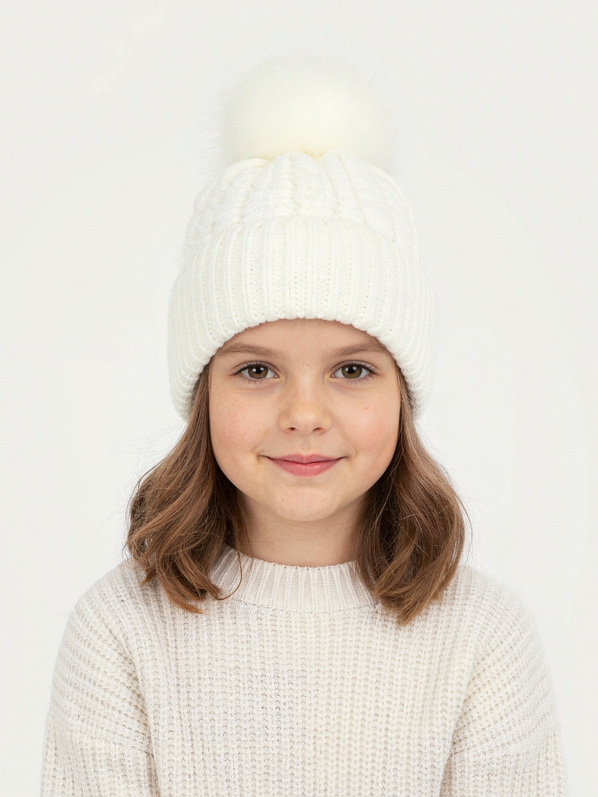 Sinsay - Σκούφος με φουντάκια - κρεμ φωτογραφία