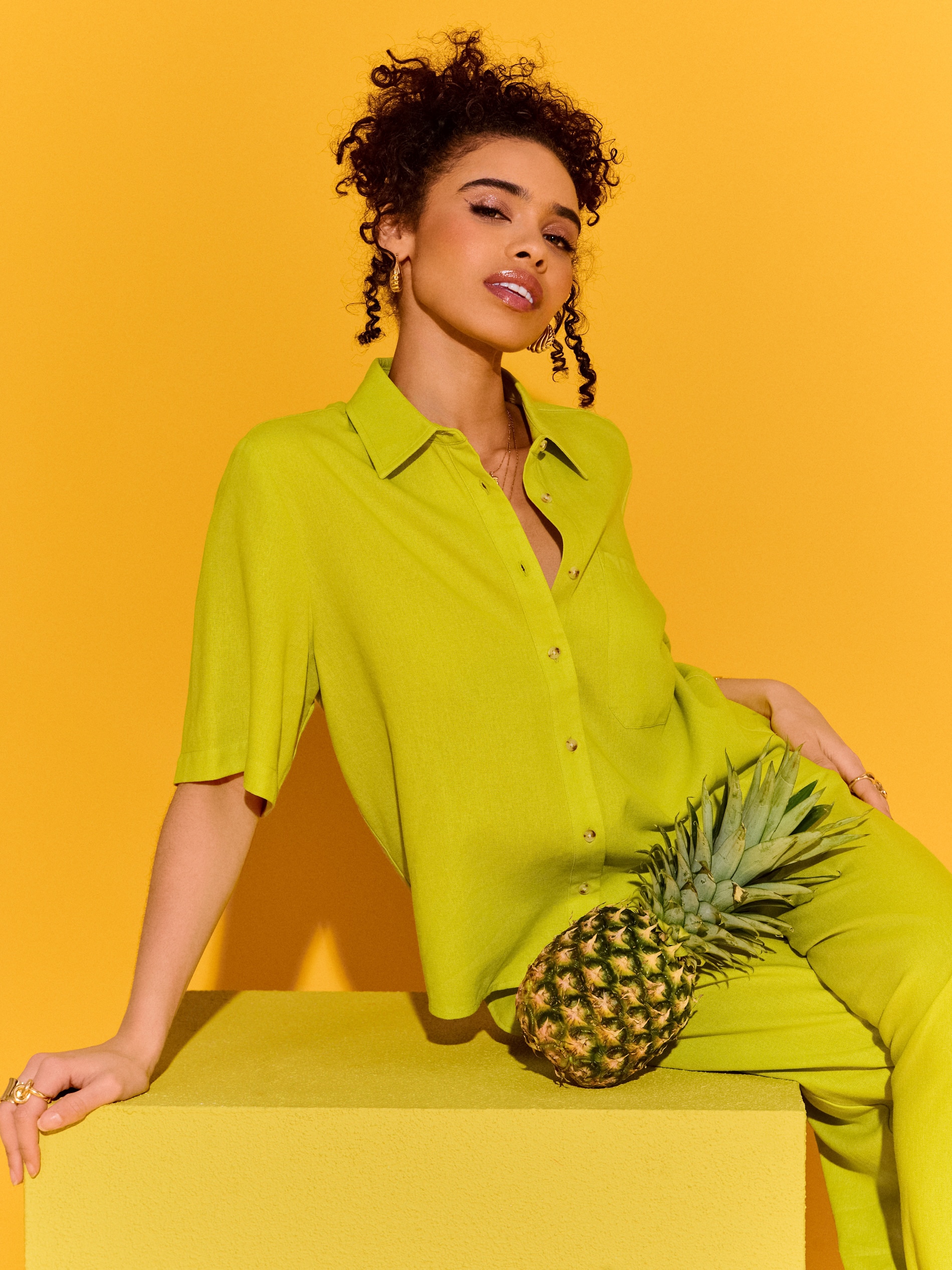 Sinsay - Wiskozowa koszula z krótkim rękawem z domieszką lnu - zielony