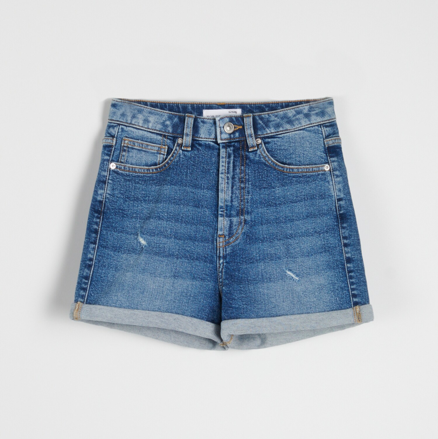 Sinsay – Pantaloni scurți mom din denim high waist – Albastru Albastru imagine noua