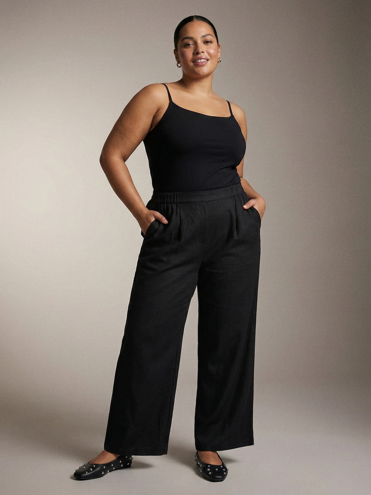 Sinsay - Spodnie wide leg z domieszką lnu Plus size - czarny