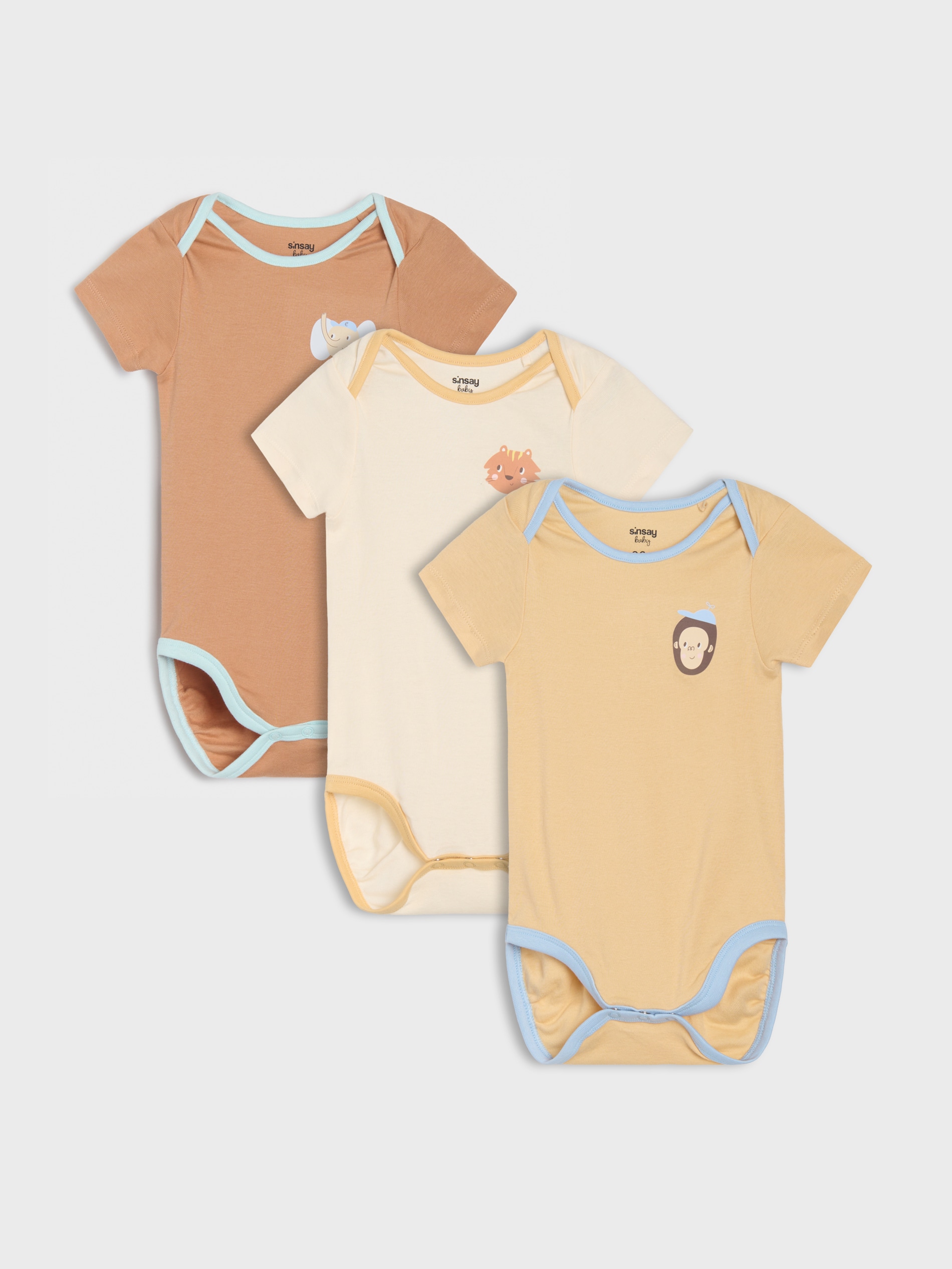 Sinsay - Body z prążkowanej, elastycznej dzianiny 3 pack - beżowy