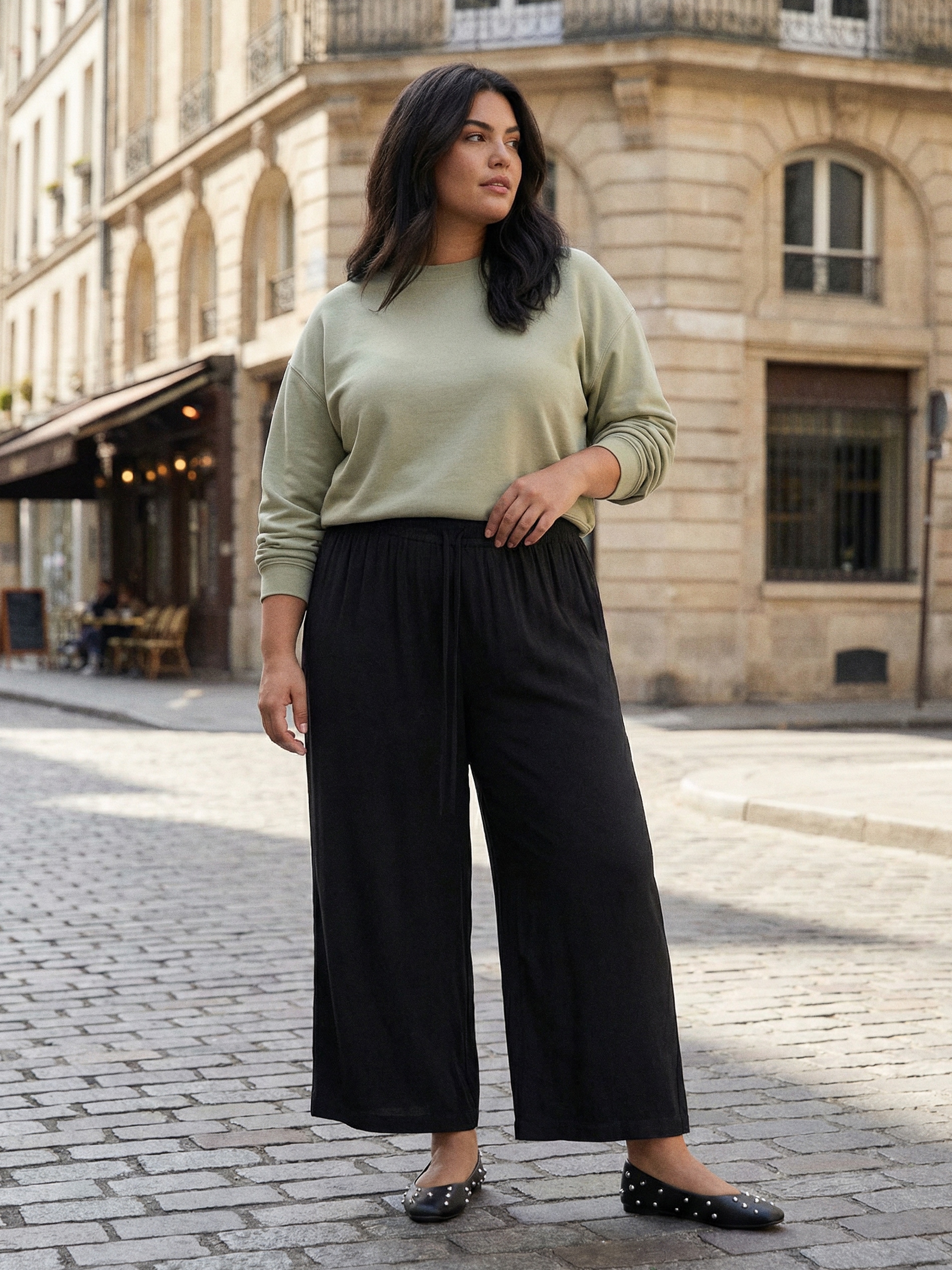 Sinsay - Wiskozowe spodnie wide leg Plus Size - czarny