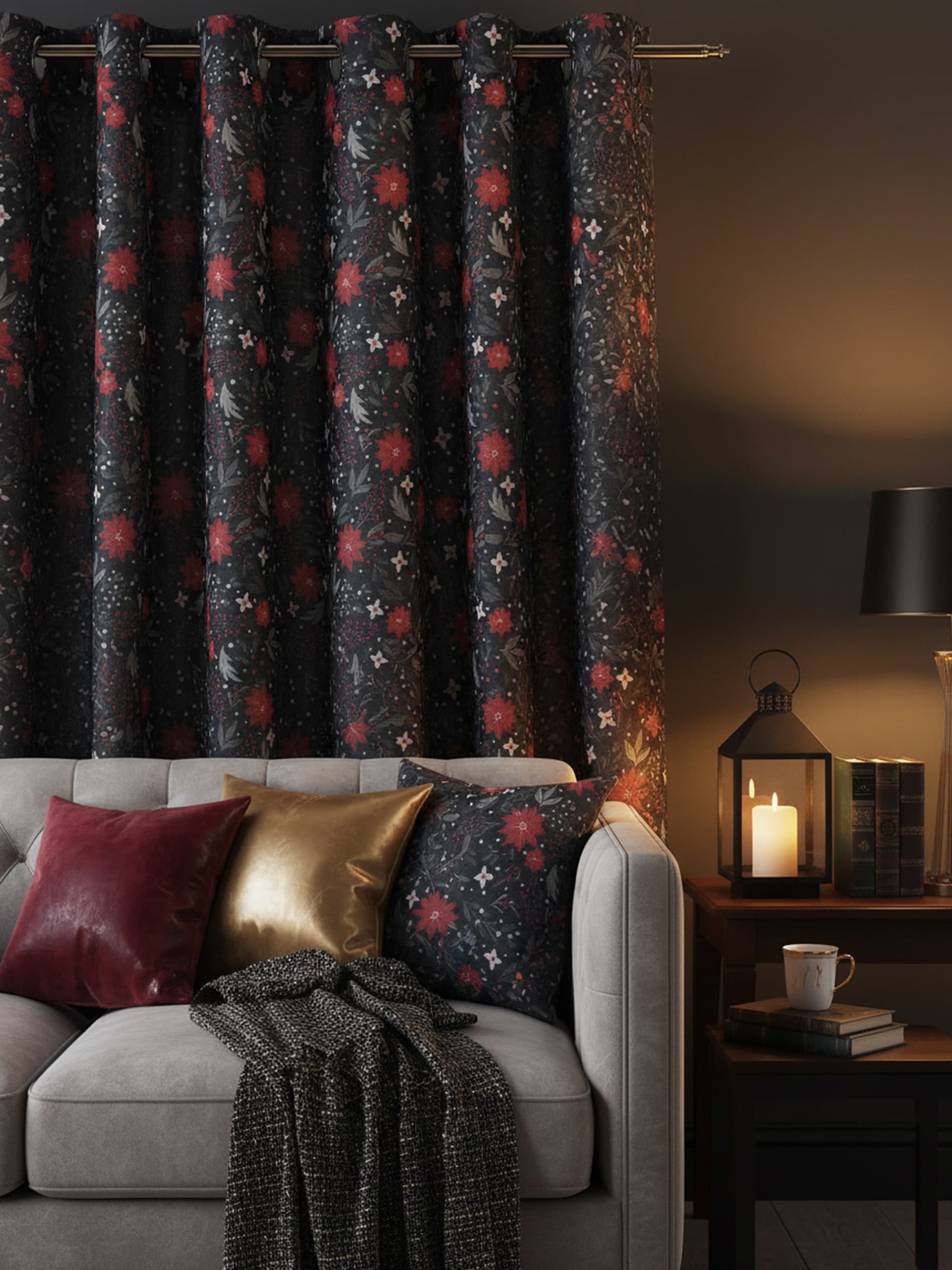 Sinsay - Κουρτίνα με φλοράλ σχέδιο - μαυρο φωτογραφία
