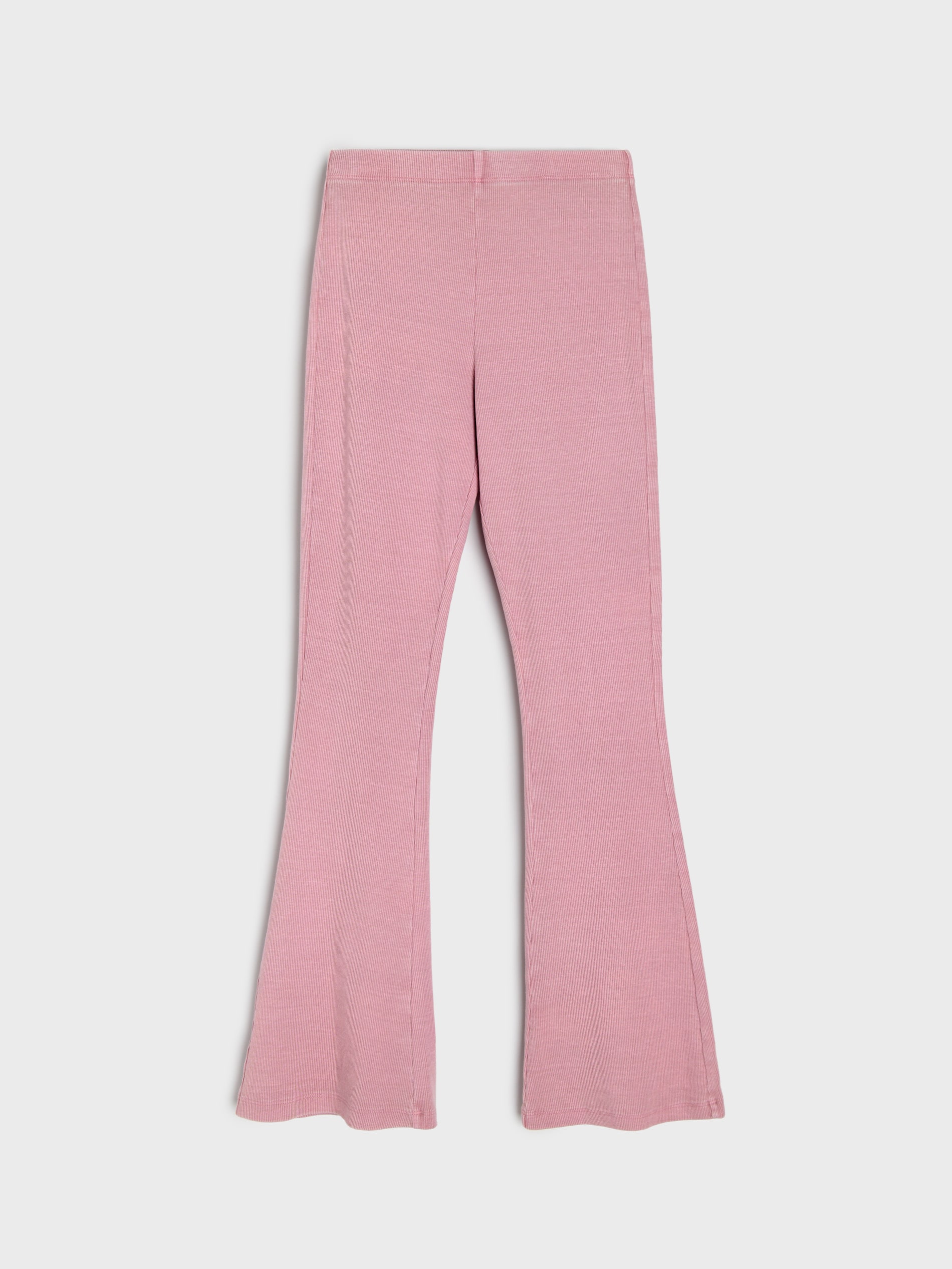 Sinsay - Prążkowane spodnie flare - różowy