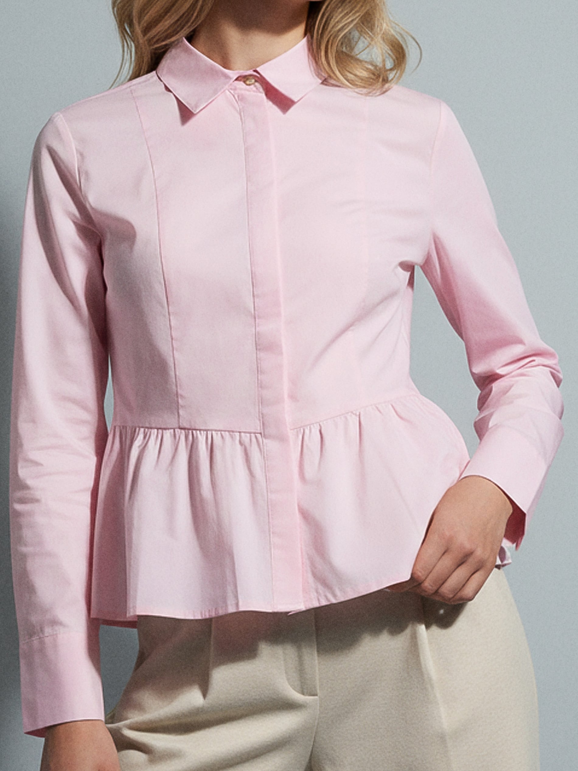 Sinsay - Koszula z krytą plisą i falbaną - różowy