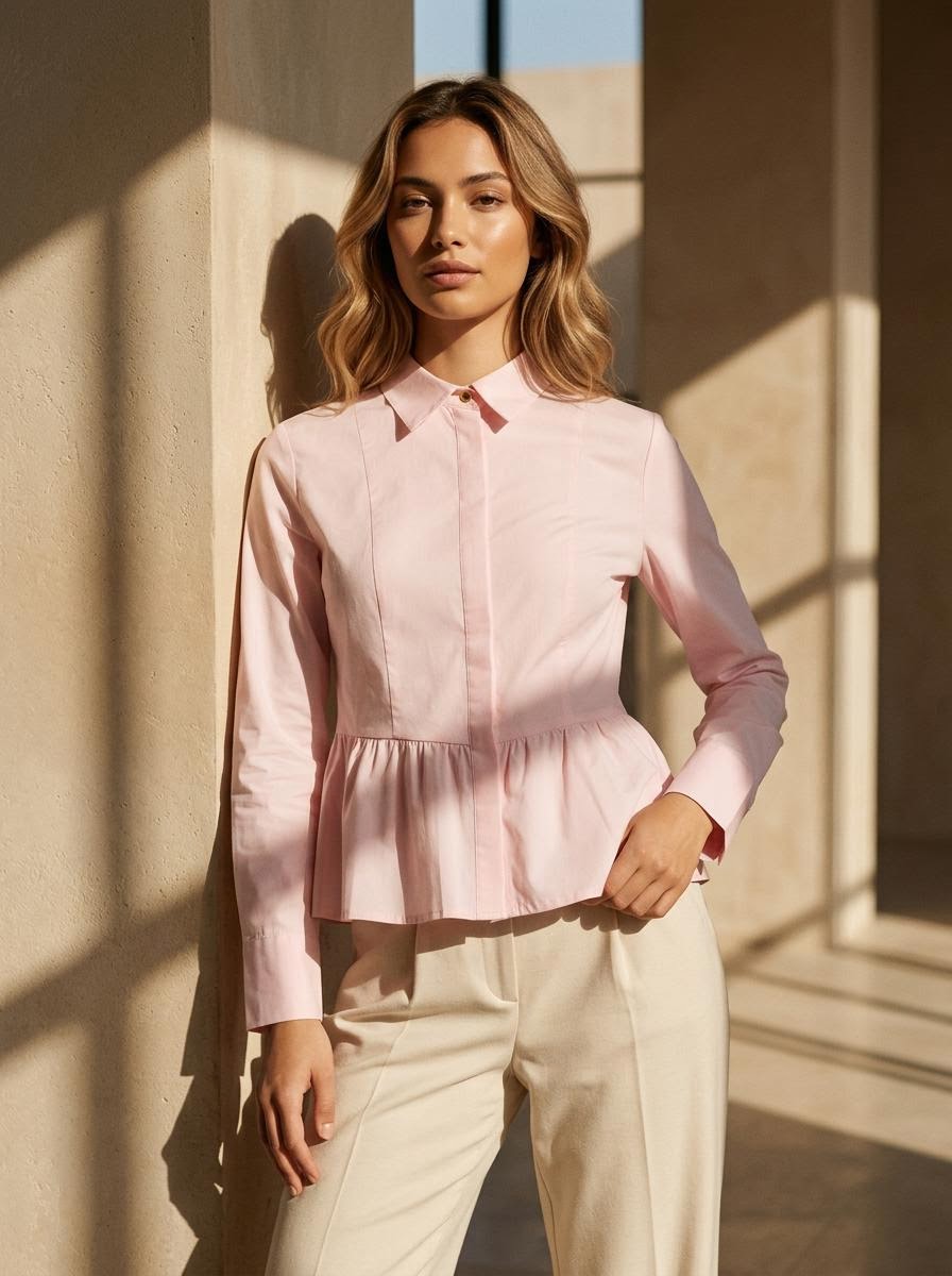 Sinsay - Koszula z krytą plisą i falbaną - różowy