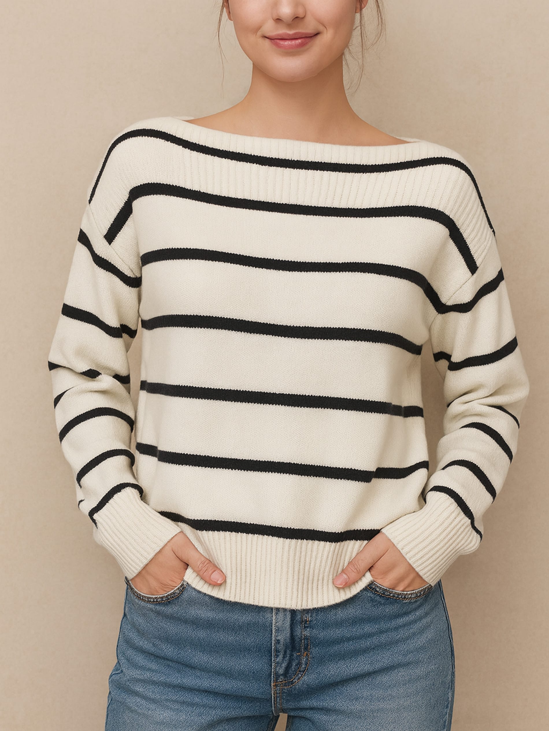 Sinsay - Sweter w paski - kremowy