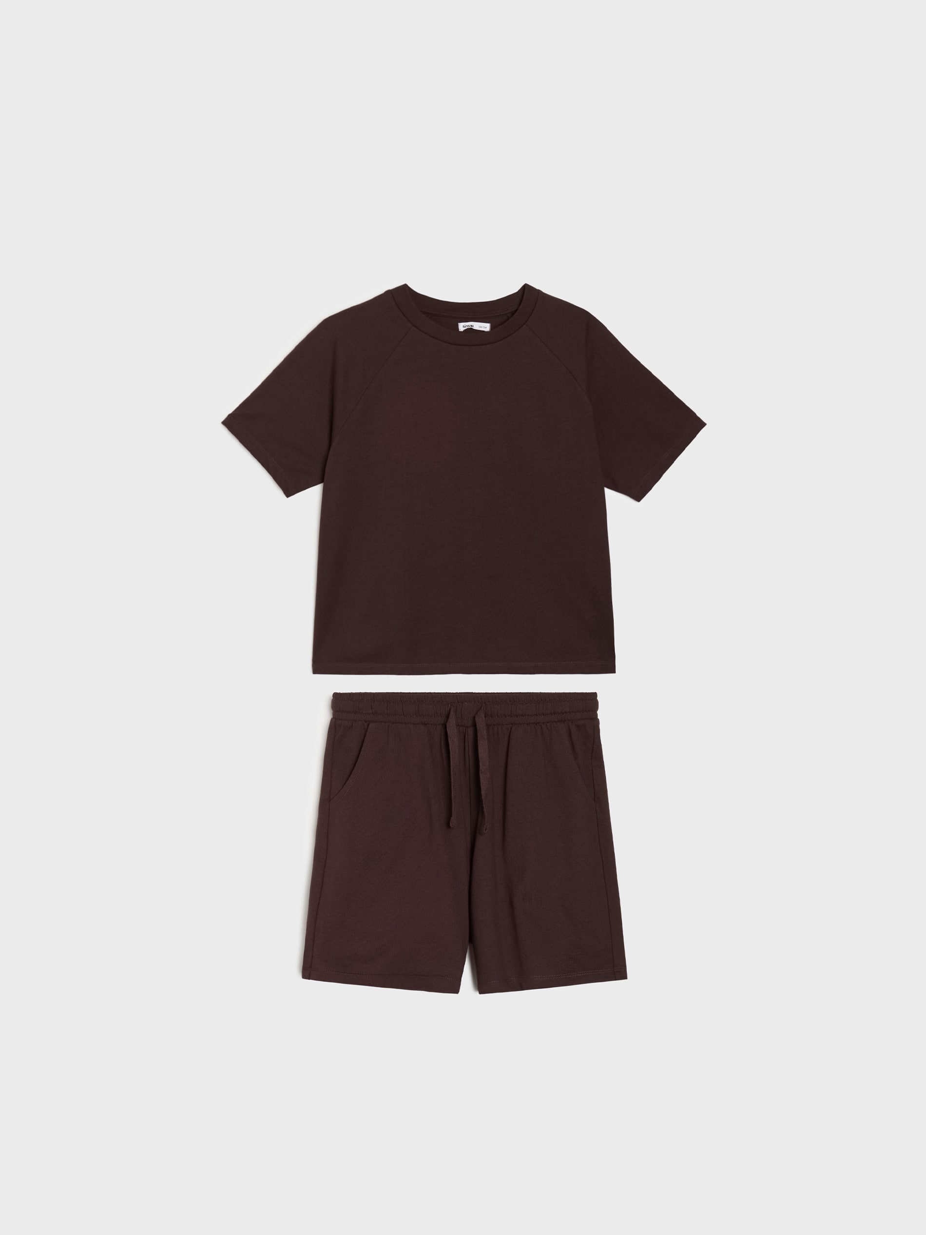 Sinsay - Bawełniany komplet: koszulka i szorty - brązowy