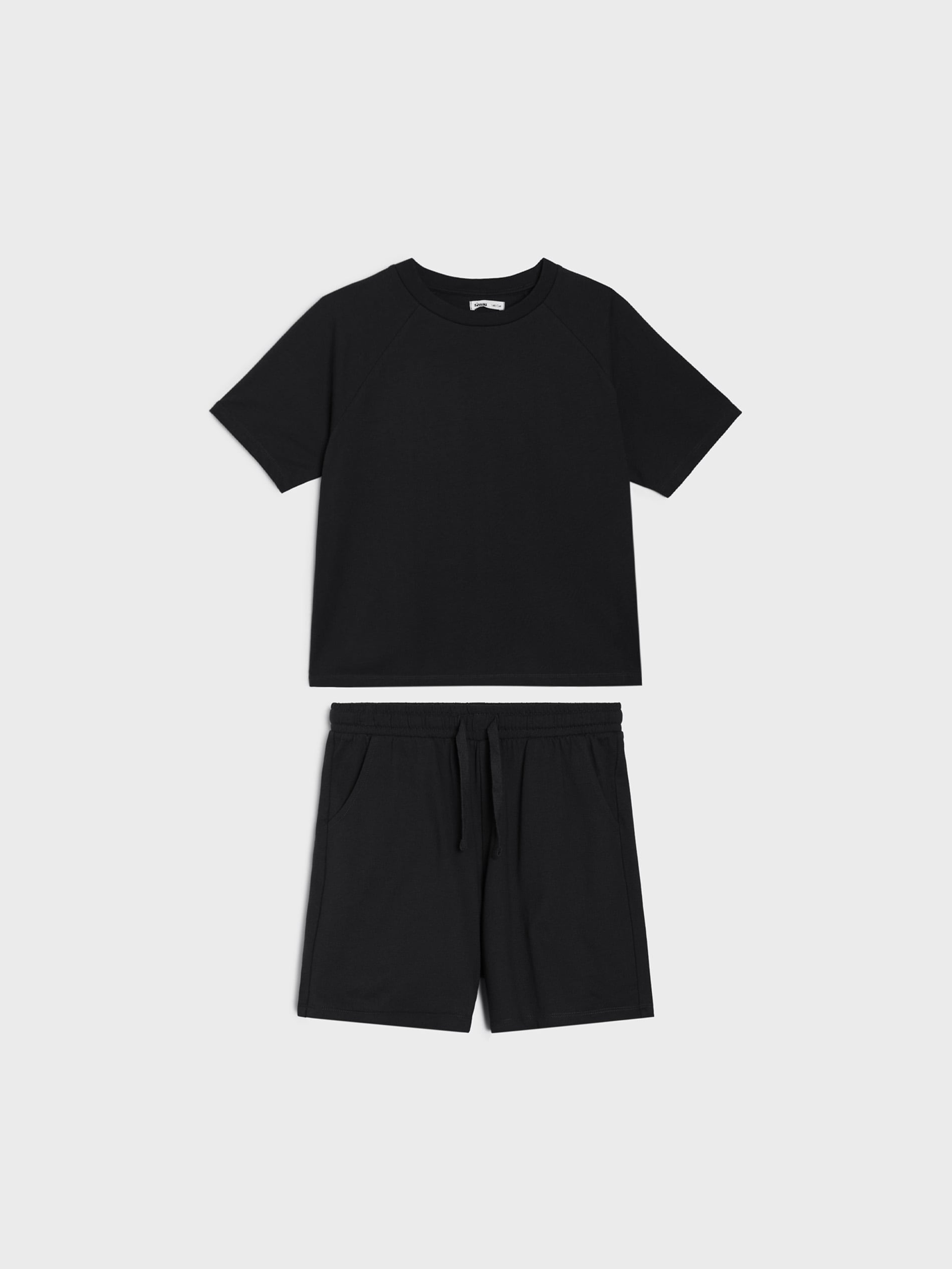 Sinsay - Bawełniany komplet: koszulka i szorty - czarny