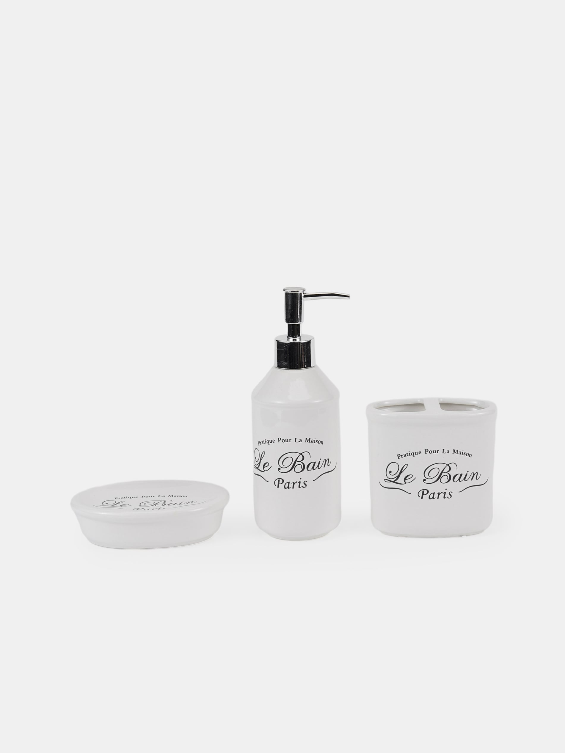 Sinsay - Σετ: Διανεμητής σαπουνιού, ποτήρι για οδοντόβουρτσες και σαπουνοθήκη - κρεμ φωτογραφία