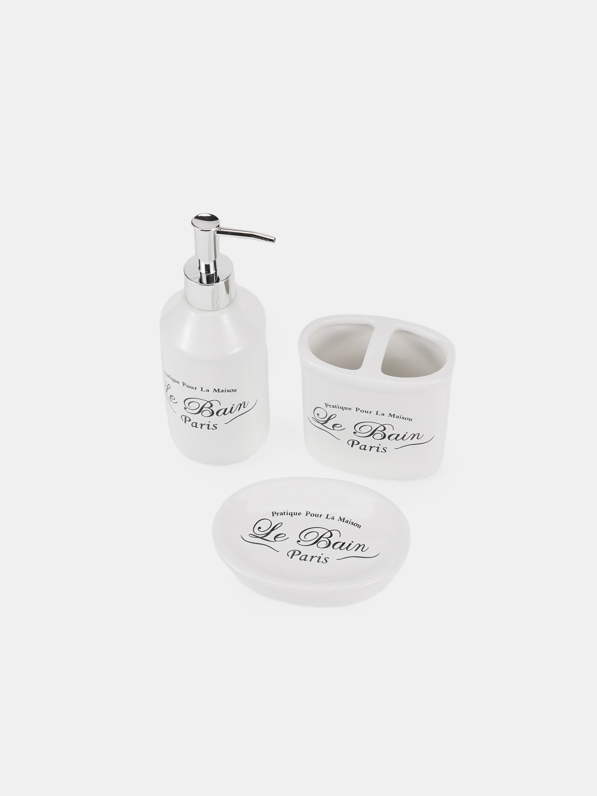 Sinsay - Σετ: Διανεμητής σαπουνιού, ποτήρι για οδοντόβουρτσες και σαπουνοθήκη - κρεμ φωτογραφία