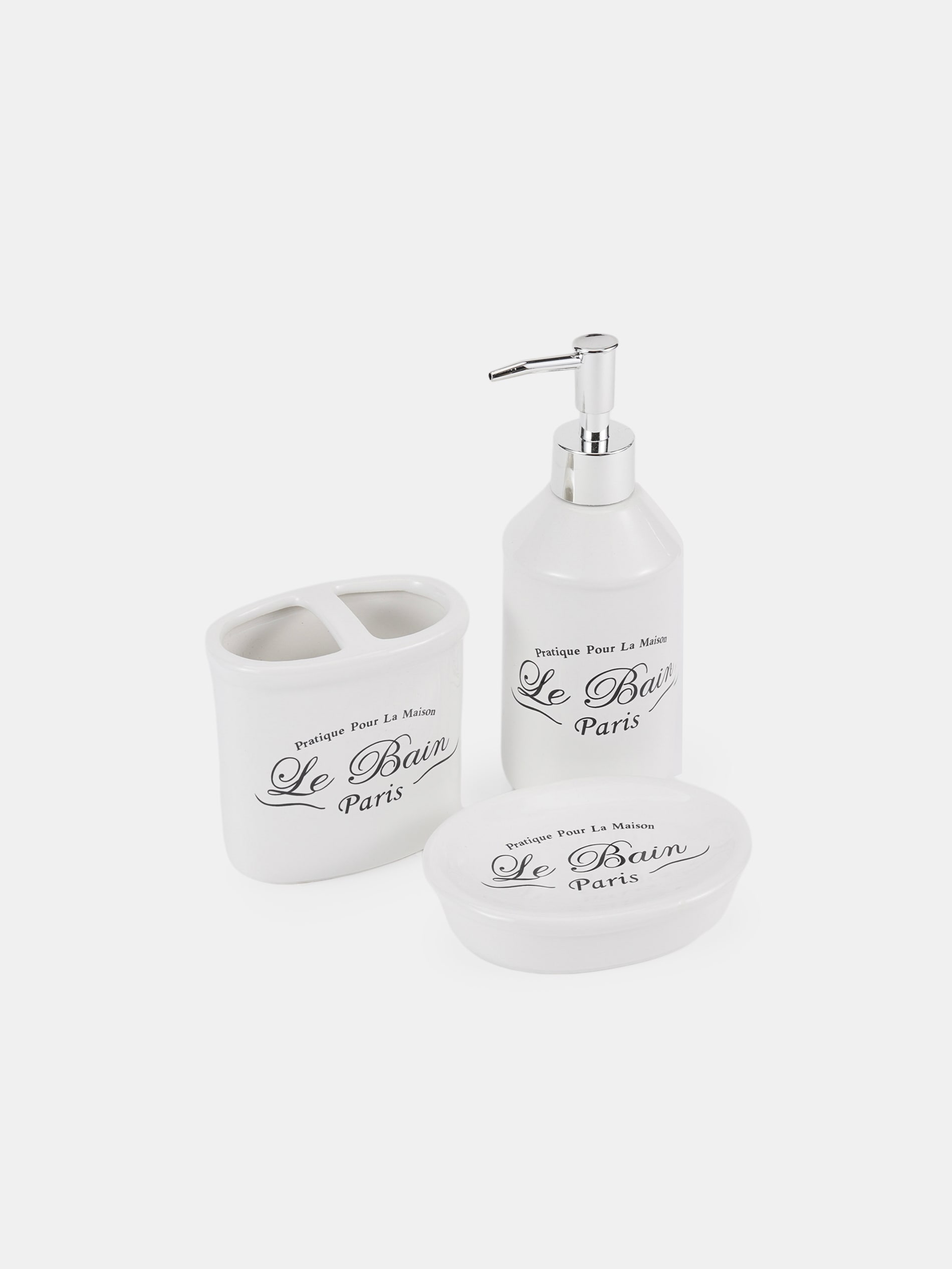 Sinsay - Σετ: Διανεμητής σαπουνιού, ποτήρι για οδοντόβουρτσες και σαπουνοθήκη - κρεμ φωτογραφία