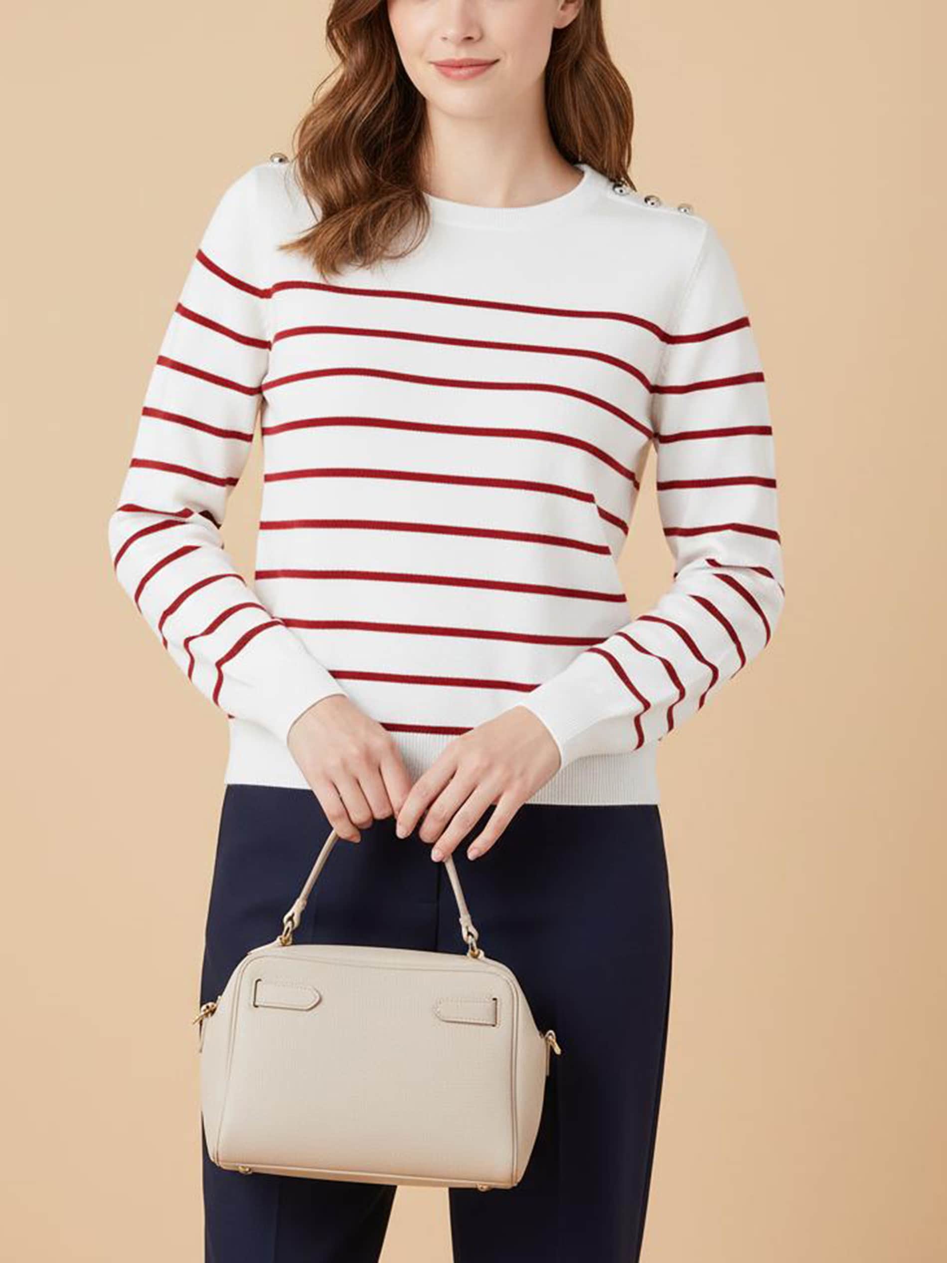 Sinsay - Sweter w paski z ozdobnymi guzikami na ramieniach - czerwony