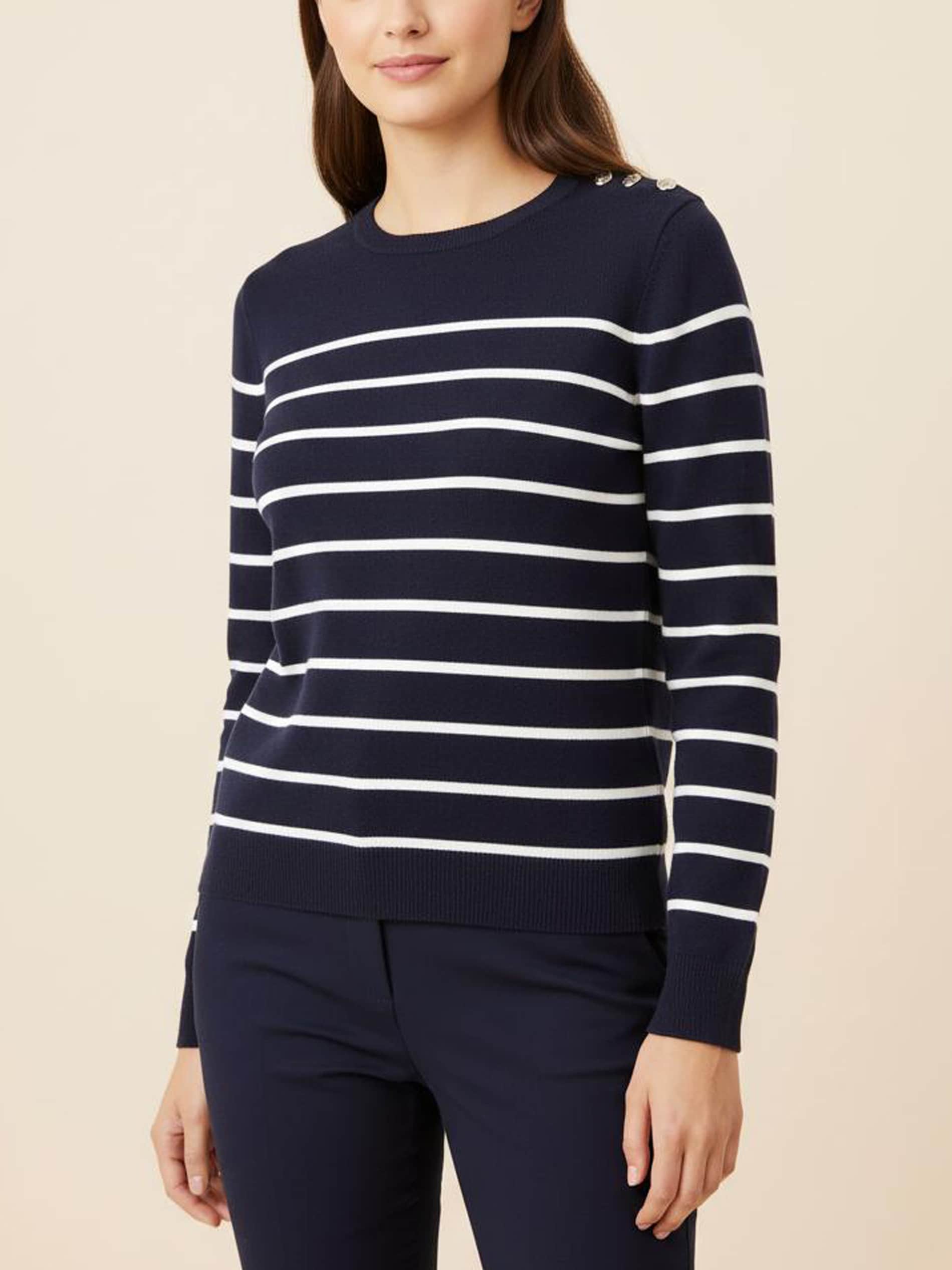 Sinsay - Sweter w paski z ozdobnymi guzikami na ramieniach - granatowy