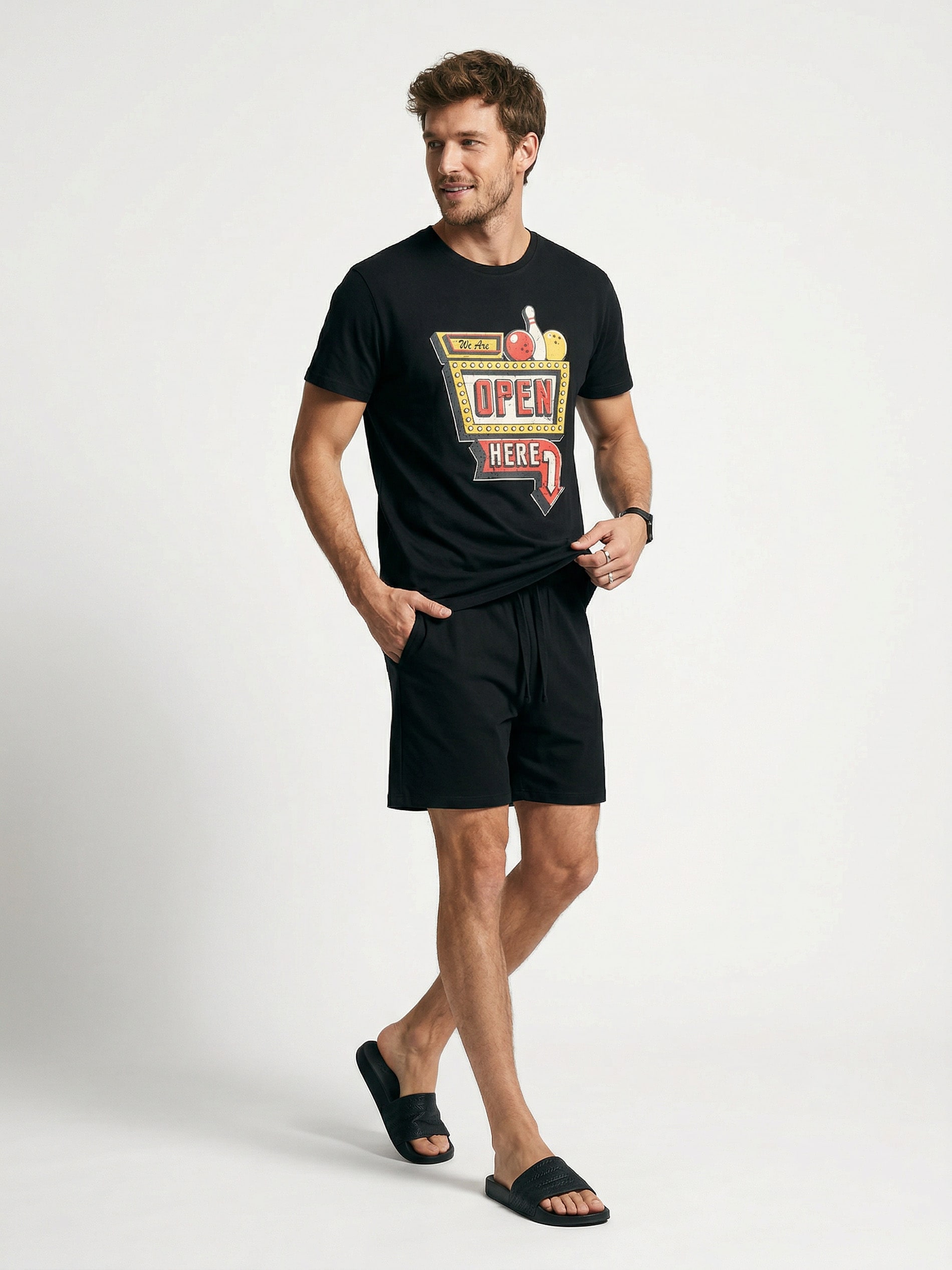 Sinsay - Bawełniana piżama dwuczęściowa z nadrukiem - czarny