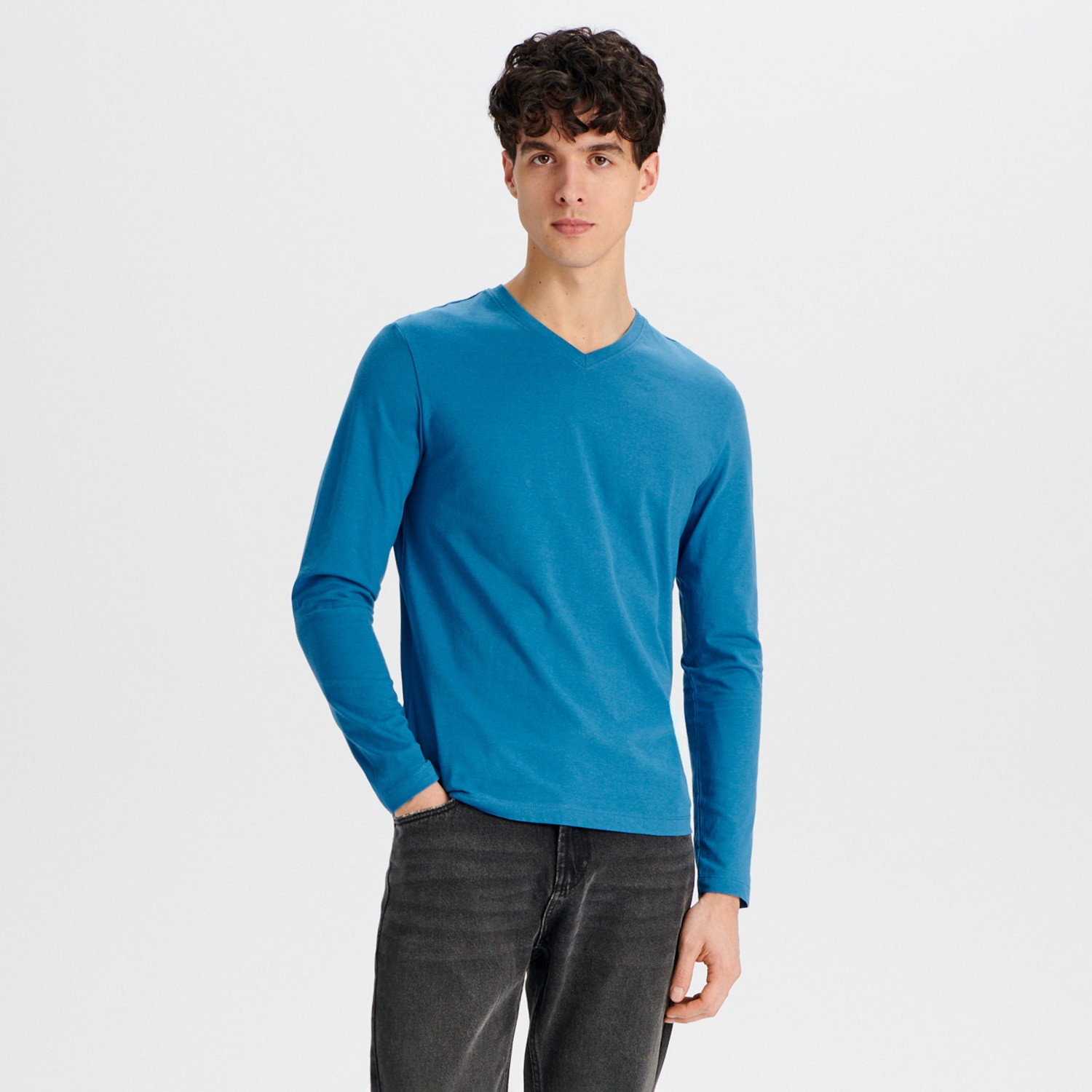E-shop Sinsay - Tričko s dlhými rukávmi - Modrá