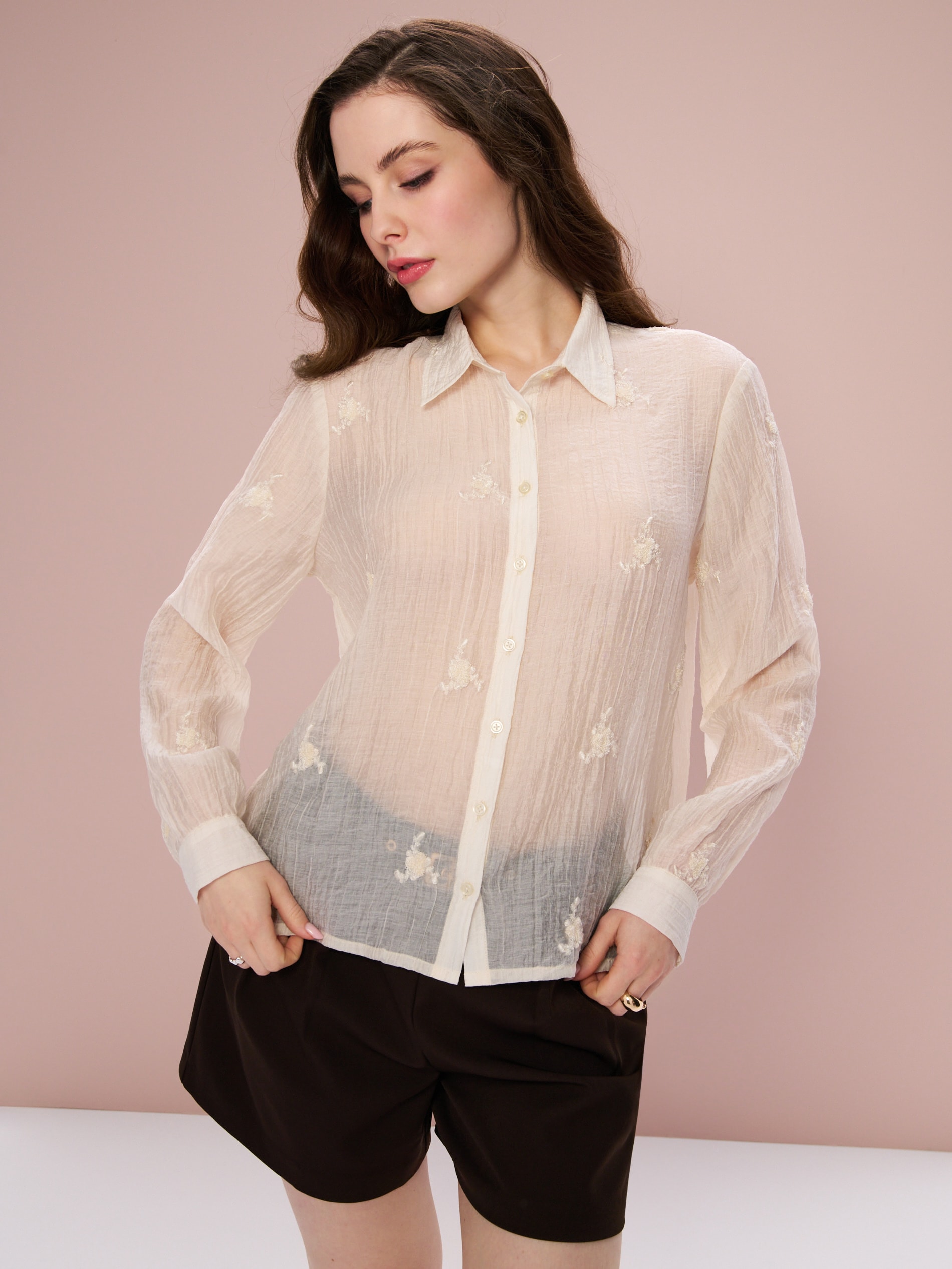 Sinsay - Żakardowa koszula z lyocellem - kremowy