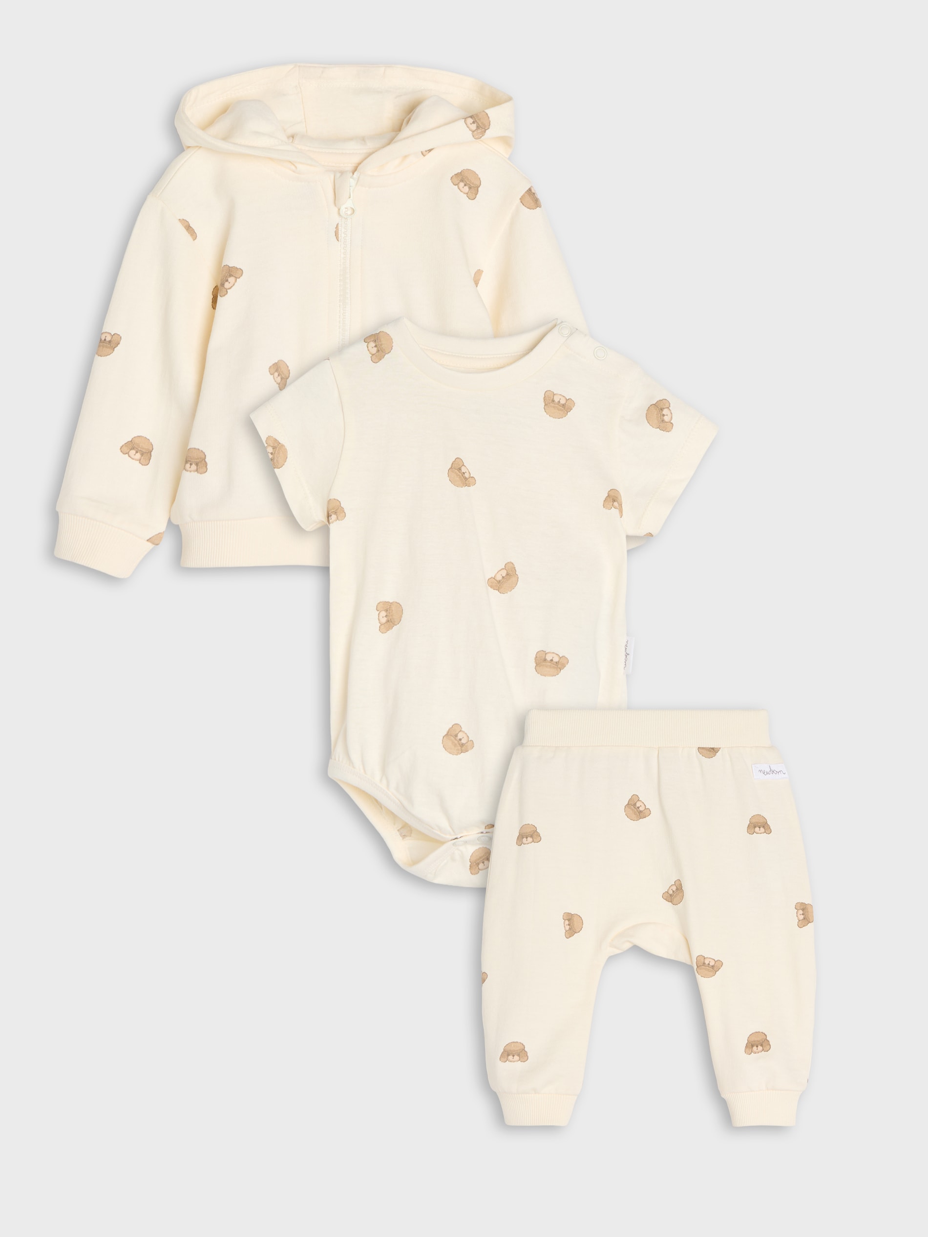 Sinsay - Bawełniany komplet: bluza, body i spodnie - kremowy