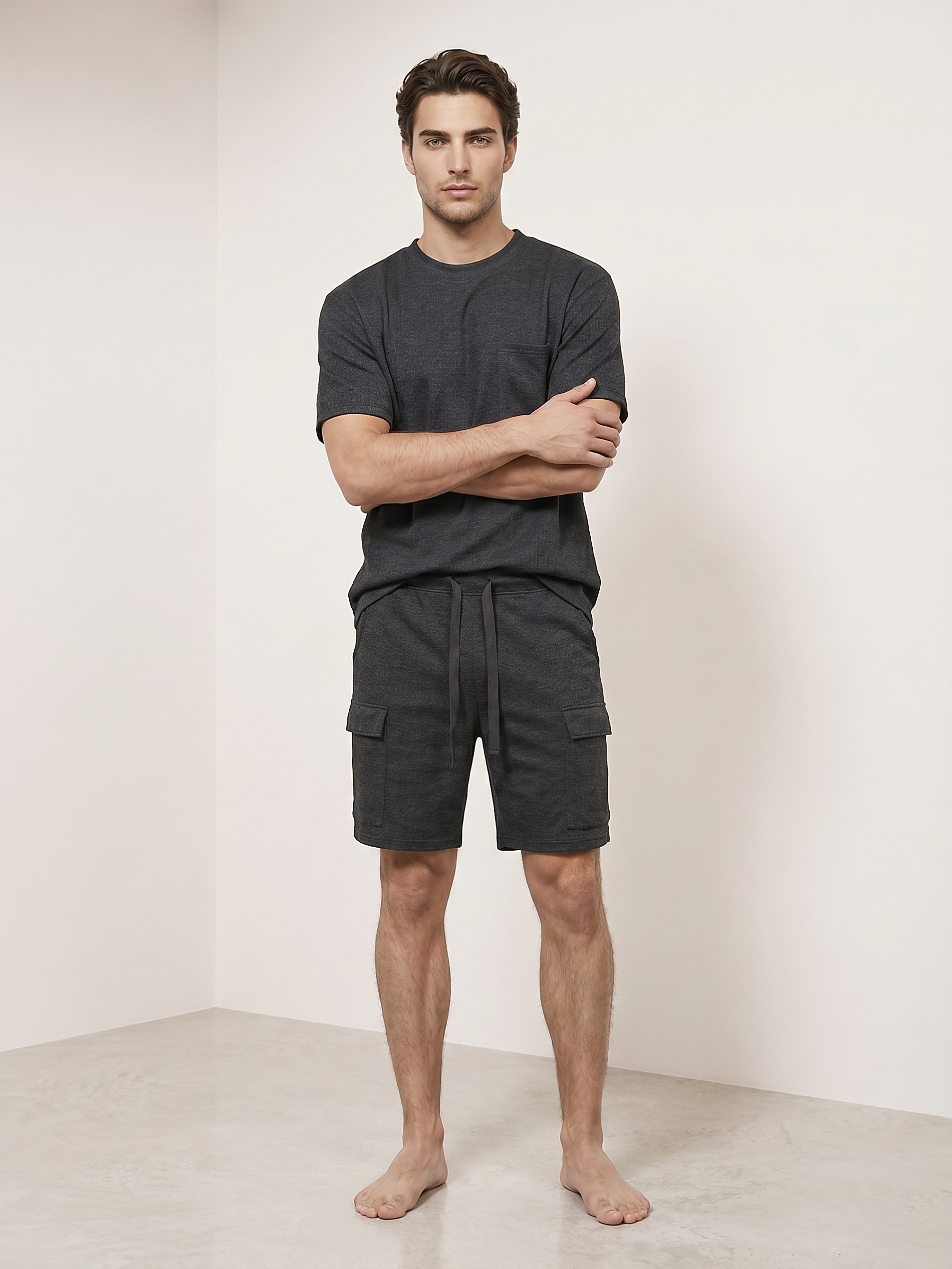 Sinsay - Prążkowana piżama dwuczęściowa oversize soft touch - szary