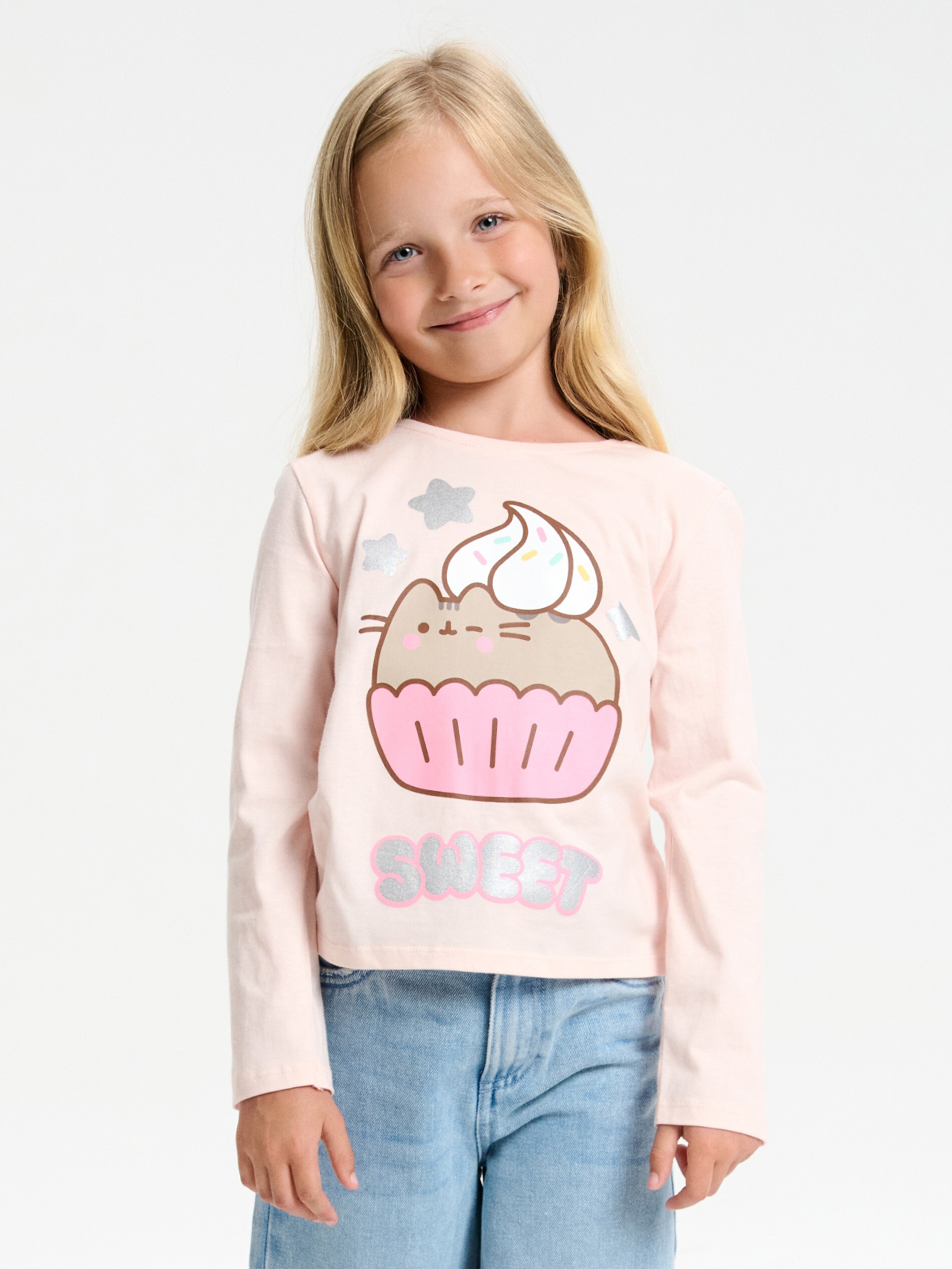 Sinsay - Μπλούζα με μακριά μανίκια Pusheen the Cat - ροδακινι φωτογραφία