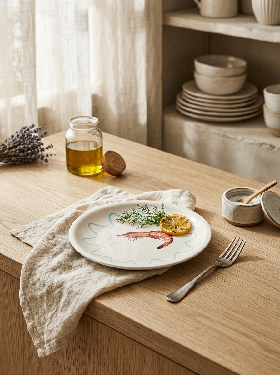 Talerz ceramiczny z motywem krewetki do stylowego nakrycia stołu