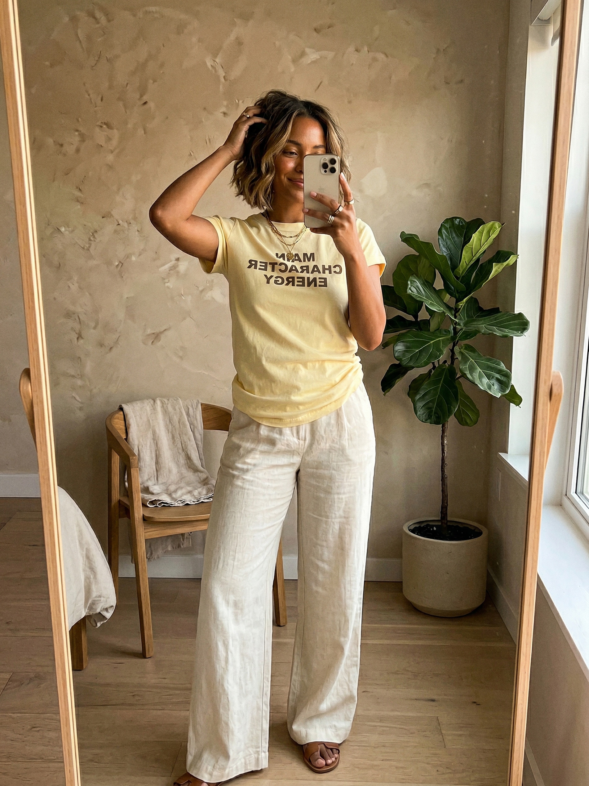 Sinsay - Bawełniana koszulka z napisem - yellow jeans