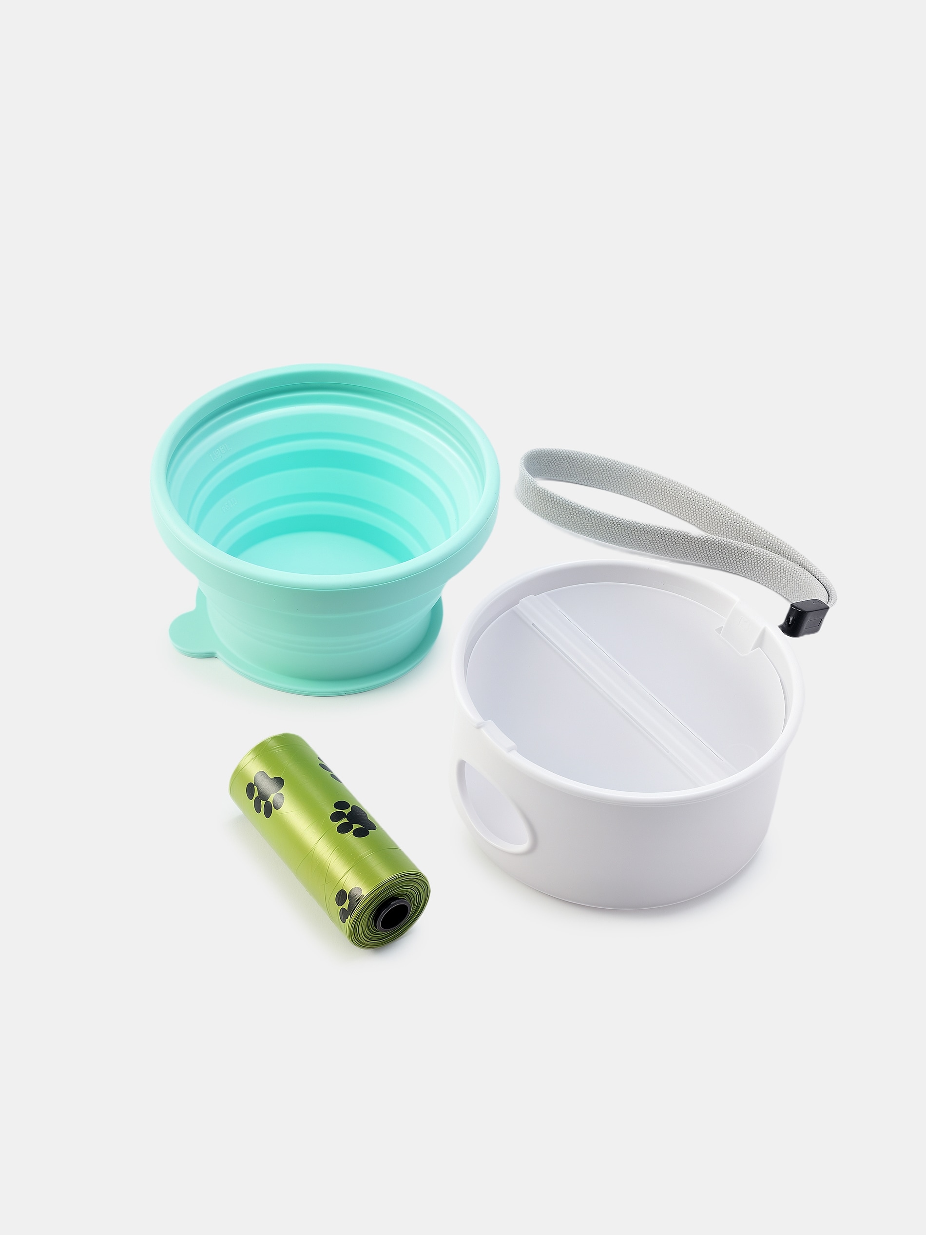 Sinsay - Ταξιδιωτικό αναδιπλούμενο μπολ για σκύλους με θήκη για σακουλάκια για απορρίμματα - ανοιχτο μπλε φωτογραφία